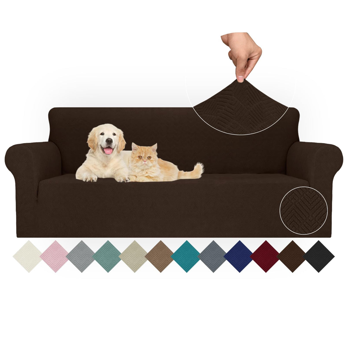 JIVINER High Stretch Couch Covers for 3 Cushion Couch 1-Piece Jacquard Sofa Slipcovers Anti Slip Sofa Cover with Elastic Bottom Furniture Protector for Kids Pets (Sofa, Light Gray and White)