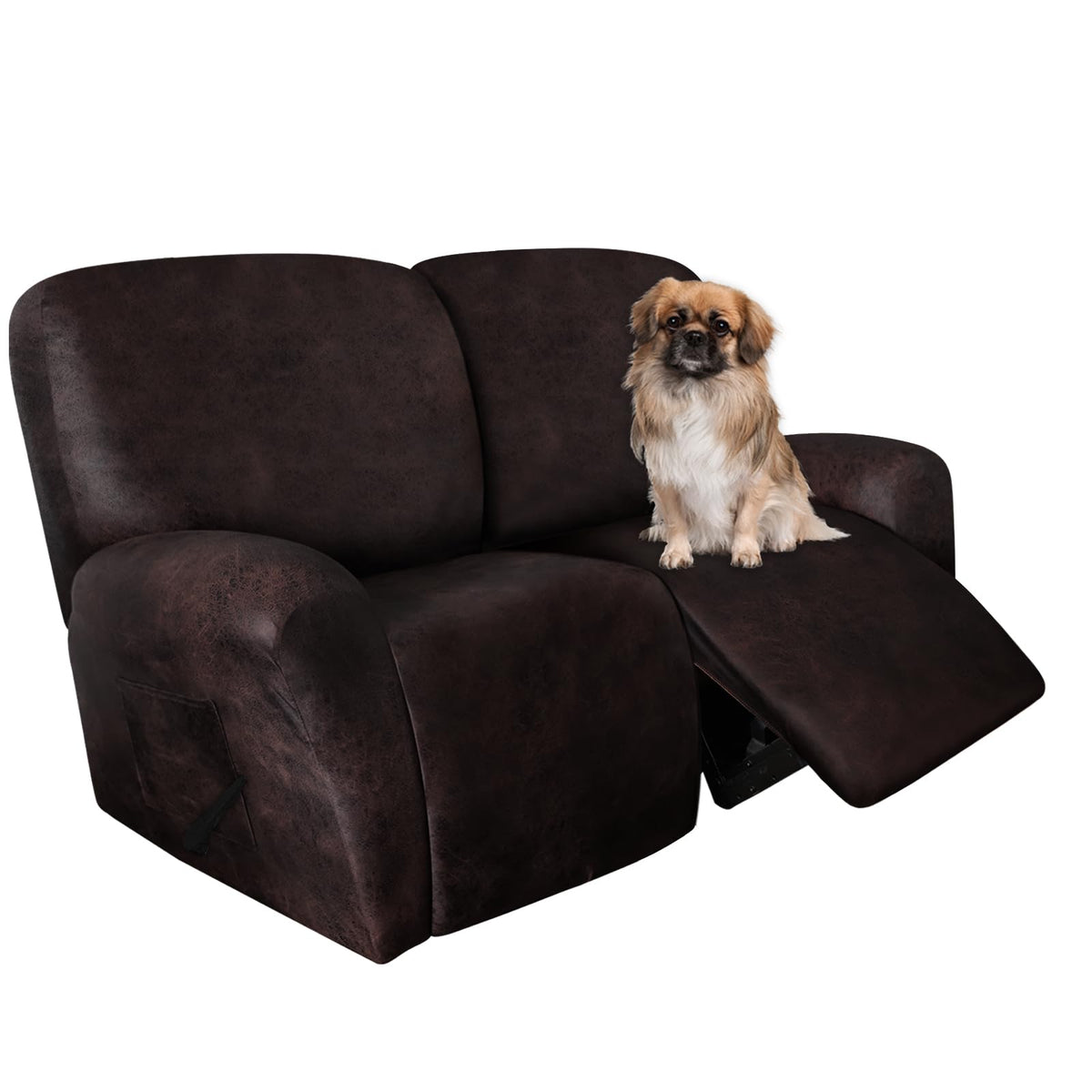 ANARACHON Leather Look Recliner Couch Cover 8-Piece Recliner Sofa Slipcovers 3 Seater for Reclining Couches Furniture Protector Spandex Fabric Washable (Recliner Sofa, Brown)
