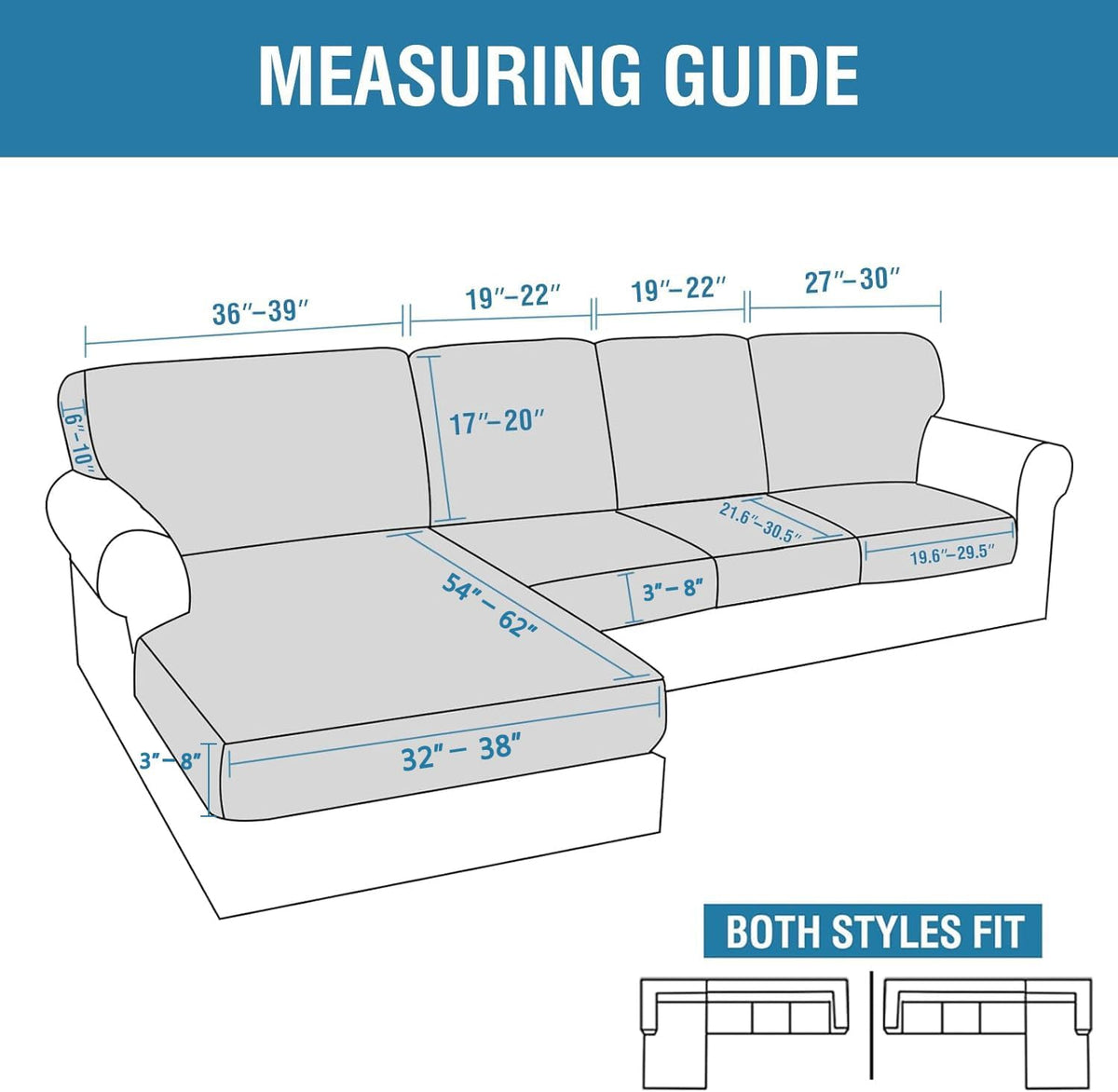 H.VERSAILTEX Sectional Couch Covers 8 Pieces Stretch Sofa Covers for Sectional Sofa Set Separate L Shaped Couch Cover for Both Left/Right Couch (Seat and Back: 1 Chaise + 3 Sofa, Ivory)