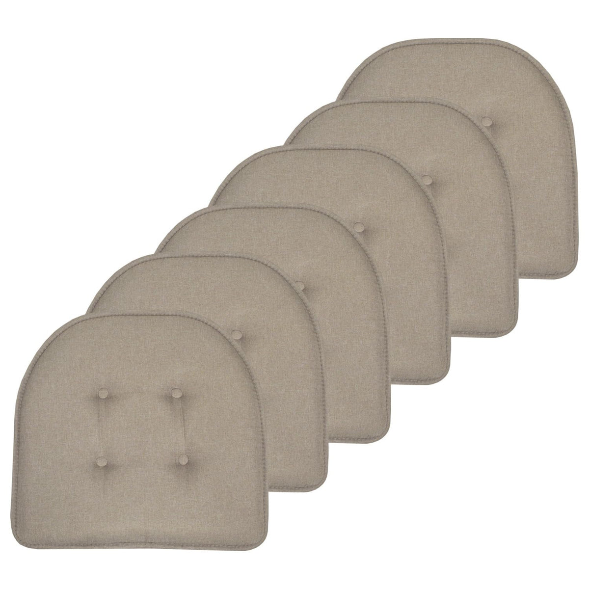 Sweet Home Collection Chair Cushion Memory Foam Pads Tufted Slip Non Skid Rubber Back U-Shaped 17" x 16" Seat Cover, 6 Pack, Checkered Taupe/White
