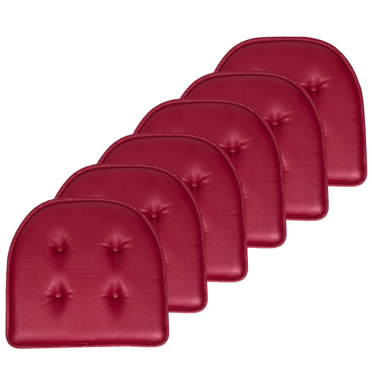 Sweet Home Collection Chair Cushion Memory Foam Pads Tufted Slip Non Skid Rubber Back U-Shaped 17" x 16" Seat Cover, 6 Pack, Checkered Taupe/White