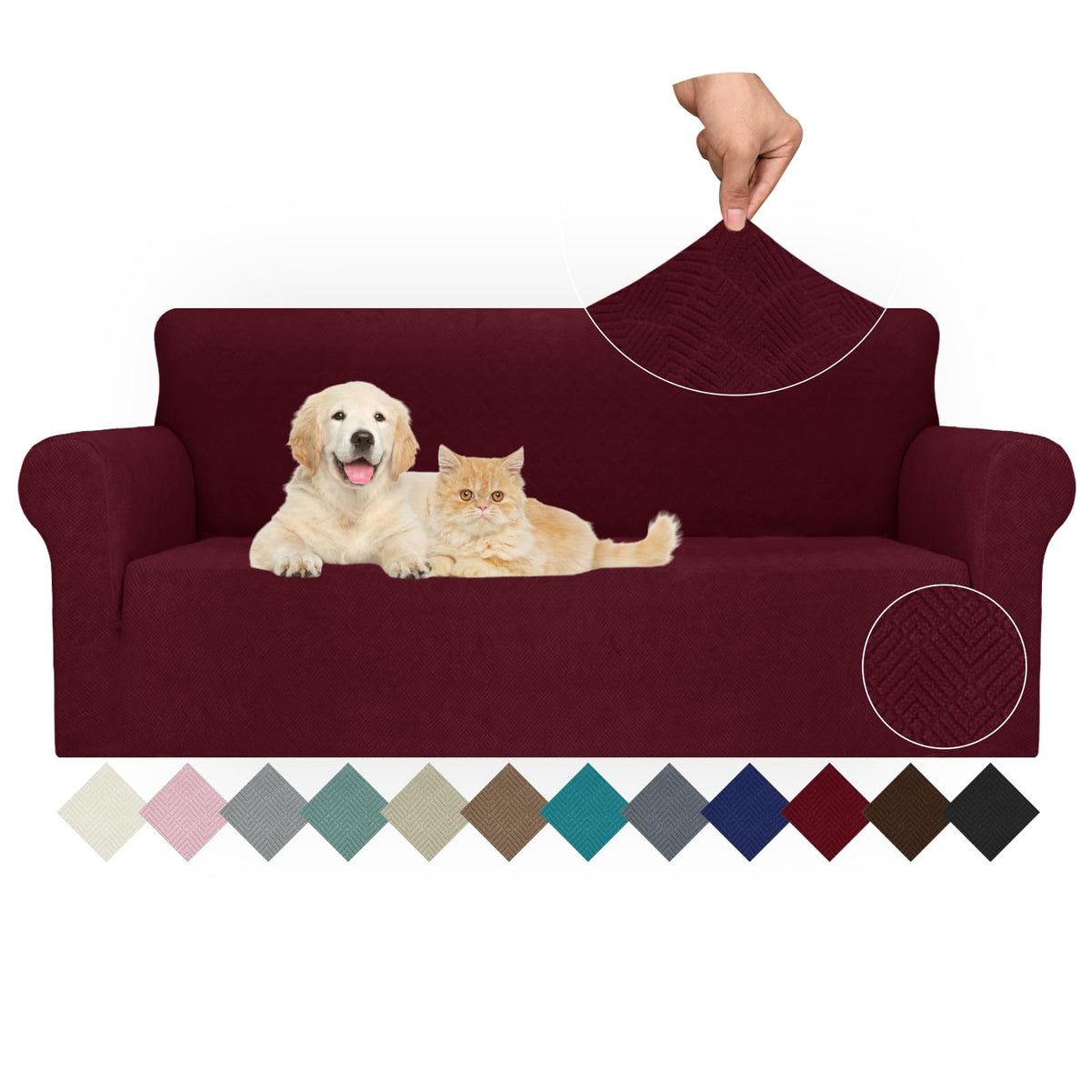 JIVINER High Stretch Couch Covers for 3 Cushion Couch 1-Piece Jacquard Sofa Slipcovers Fitted Washable Sofa Covers with Elastic Bottom Furniture Protector for Kids Pets (Sofa, Light Gray)