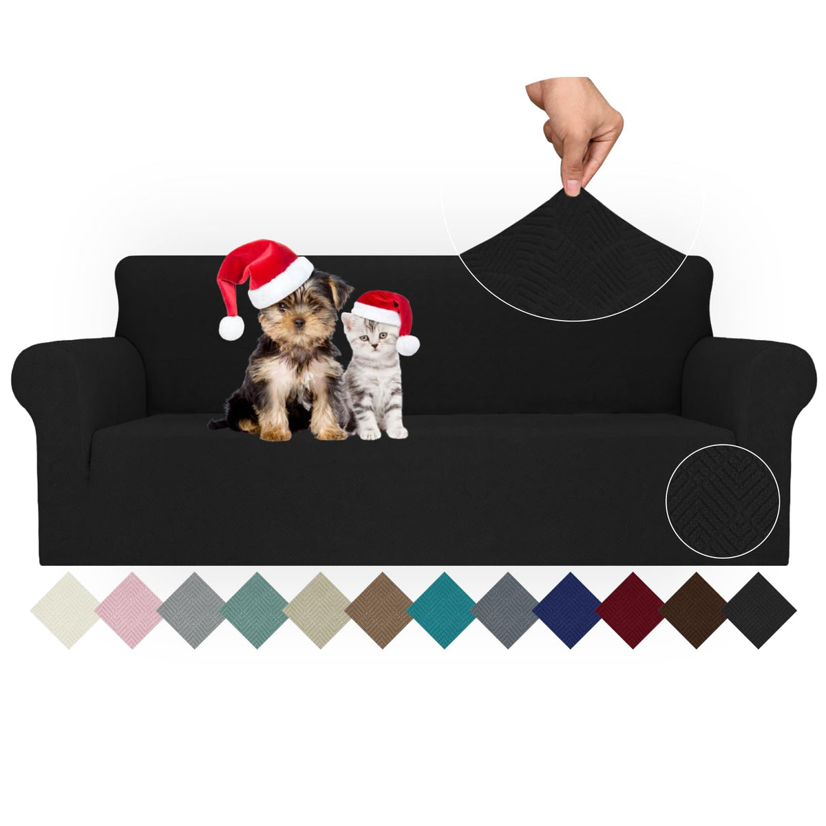 JIVINER High Stretch Couch Covers for 3 Cushion Couch 1-Piece Jacquard Sofa Slipcovers Fitted Washable Sofa Covers with Elastic Bottom Furniture Protector for Kids Pets (Sofa, Light Gray)