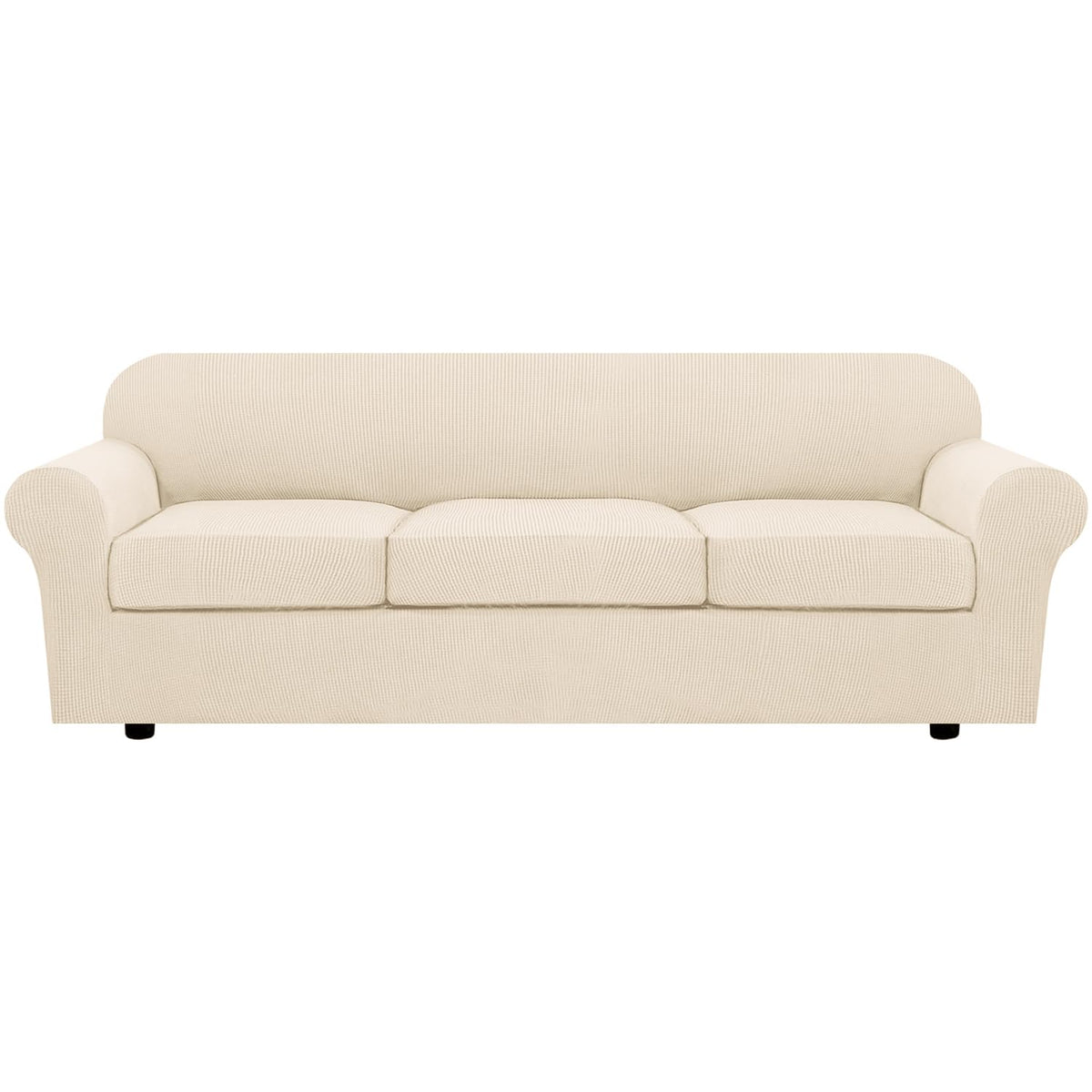 H.VERSAILTEX 4 Piece Stretch Sofa Covers for 3 Cushion Couch Covers for Living Room Furniture Slipcovers (Base Cover Plus 3 Seat Cushion Covers) Upgraded Thicker Jacquard Fabric (Sofa, Grey)