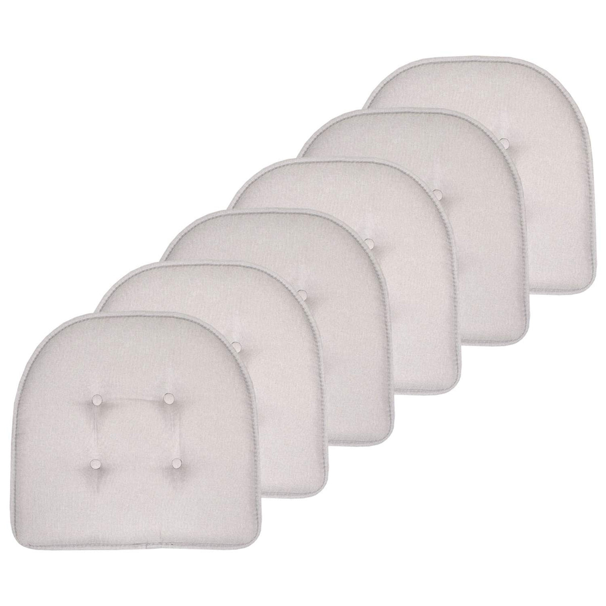 Sweet Home Collection Chair Cushion Memory Foam Pads Tufted Slip Non Skid Rubber Back U-Shaped 17" x 16" Seat Cover, 6 Pack, Checkered Taupe/White