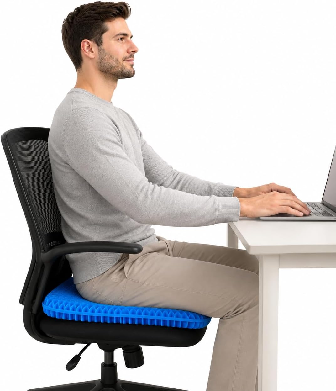 Gel Seat Cushion for Long Sitting, Gel Chair Cushion, Tailbone & Coccyx Pain Relief, Ergonomic Office Chair Pad, Breathable for Car Seat & Wheelchair Large & Thick (Blue)