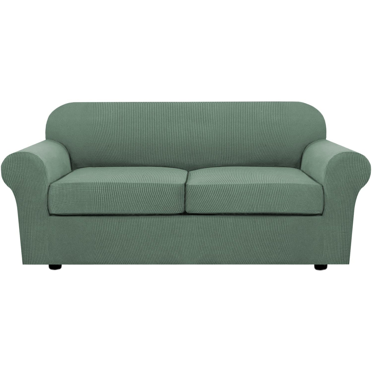 H.VERSAILTEX 4 Piece Stretch Sofa Covers for 3 Cushion Couch Covers for Living Room Furniture Slipcovers (Base Cover Plus 3 Seat Cushion Covers) Upgraded Thicker Jacquard Fabric (Sofa, Grey)