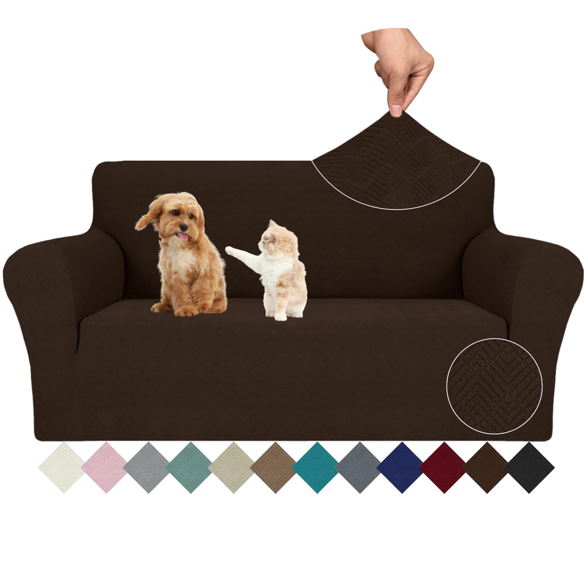 JIVINER High Stretch Couch Covers for 3 Cushion Couch 1-Piece Jacquard Sofa Slipcovers Fitted Washable Sofa Covers with Elastic Bottom Furniture Protector for Kids Pets (Sofa, Light Gray)