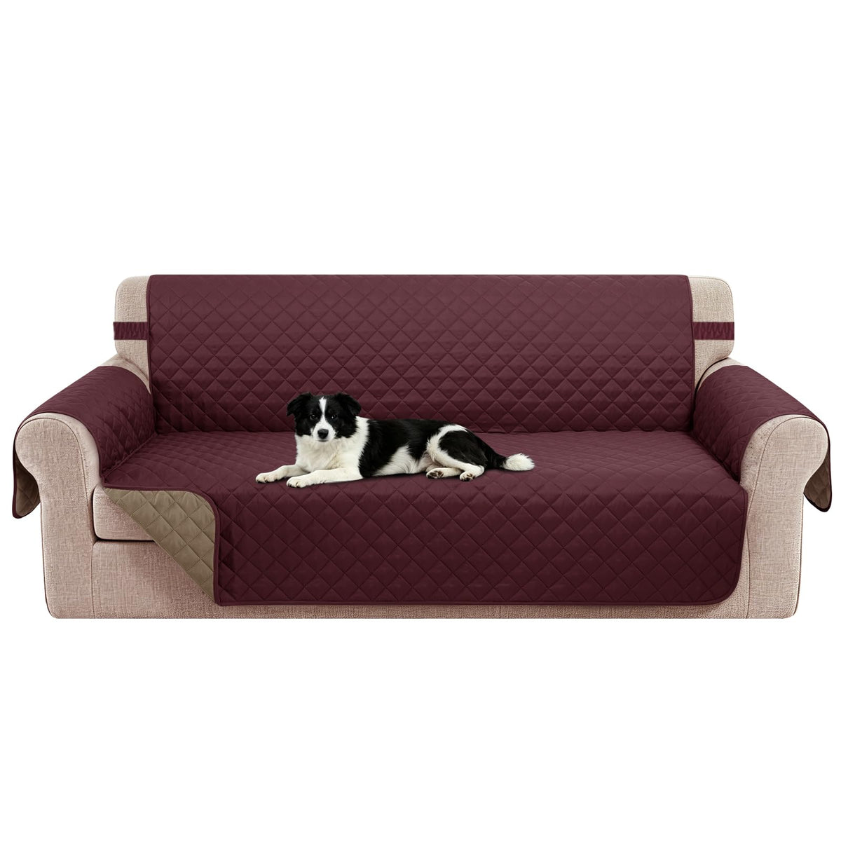 Reversible Sofa Cover for 3 Cushion, Chocolate/Beige