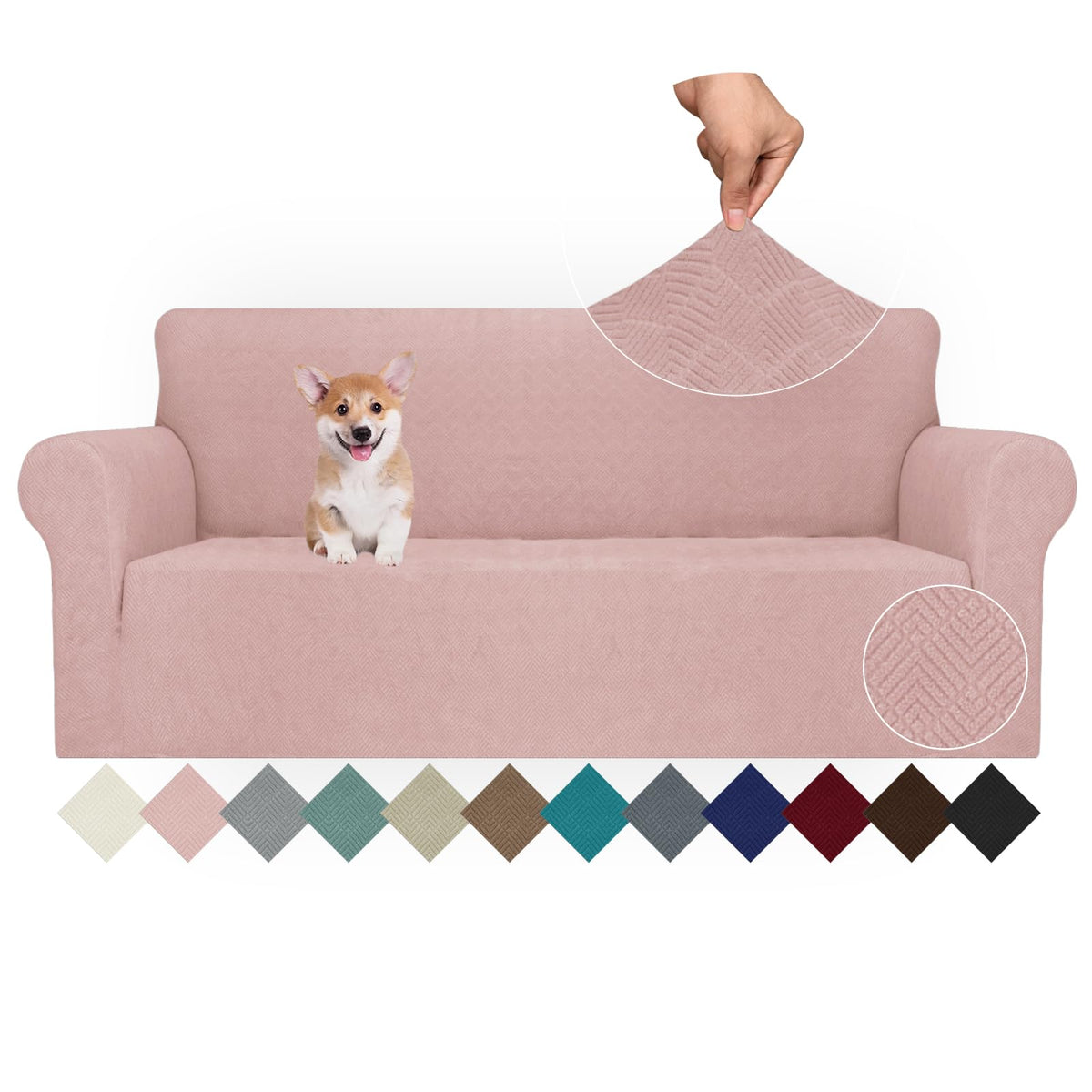 JIVINER High Stretch Couch Covers for 3 Cushion Couch 1-Piece Jacquard Sofa Slipcovers Fitted Washable Sofa Covers with Elastic Bottom Furniture Protector for Kids Pets (Sofa, Light Gray)