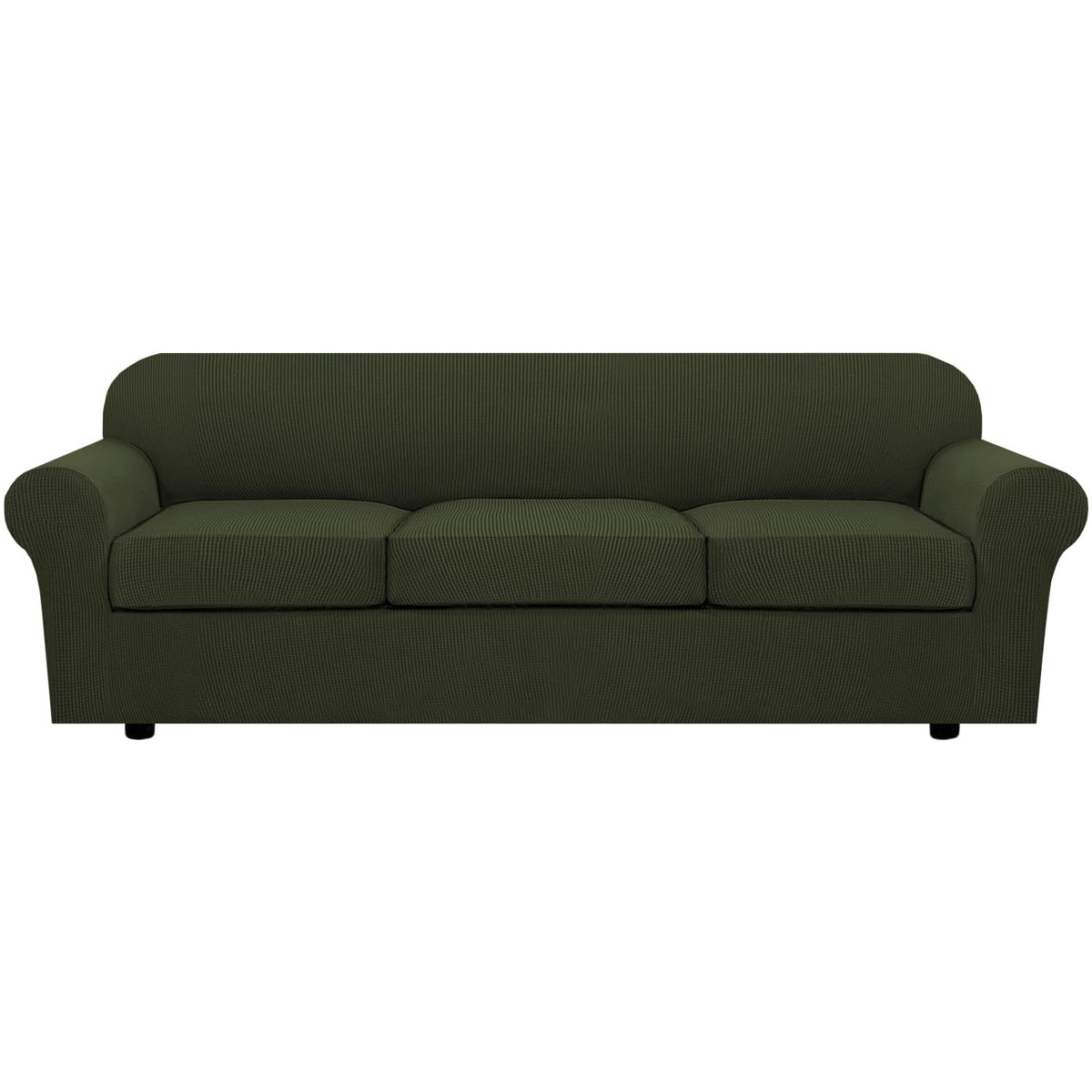 H.VERSAILTEX 4 Piece Stretch Sofa Covers for 3 Cushion Couch Covers for Living Room Furniture Slipcovers (Base Cover Plus 3 Seat Cushion Covers) Upgraded Thicker Jacquard Fabric (Sofa, Grey)