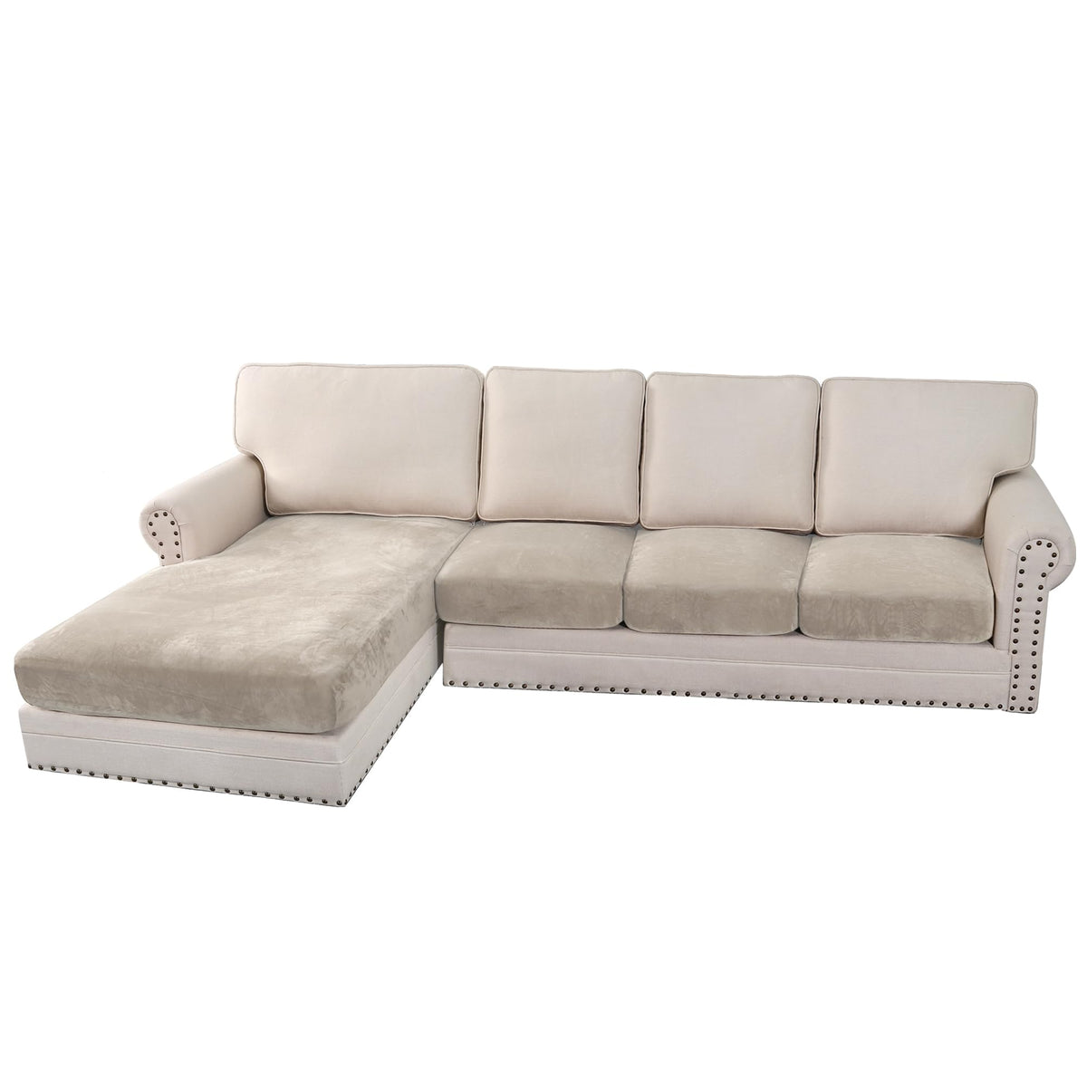 H.VERSAILTEX Velvet Stretch Couch Cushion Cover Plush Cushion Slipcover for Chair Loveseat Sofa Cushion Furniture Protector Seat Cushion Sofa Cover (2 Piece Large Sofa Cushion Covers, Ivory)