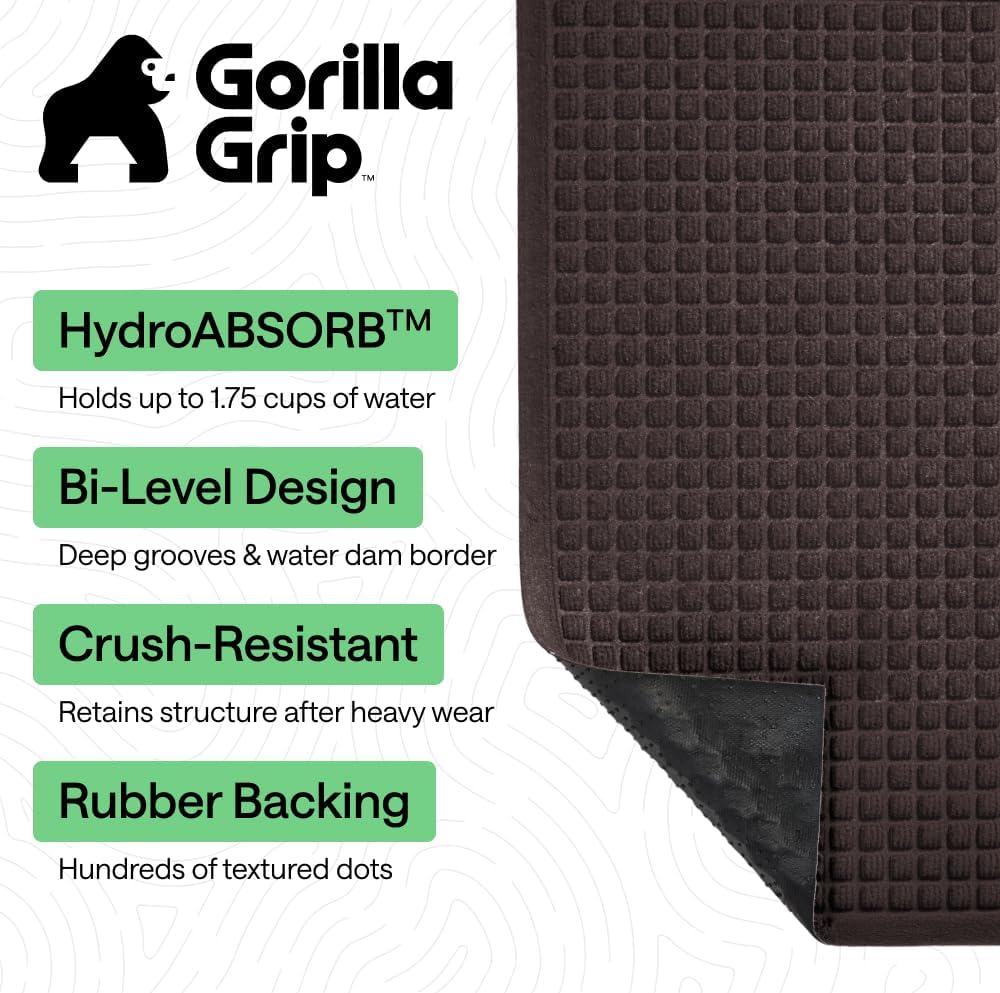 GORILLA GRIP® HydroABSORB Door Mat for Indoor Outdoor Use, 29x17 Coffee