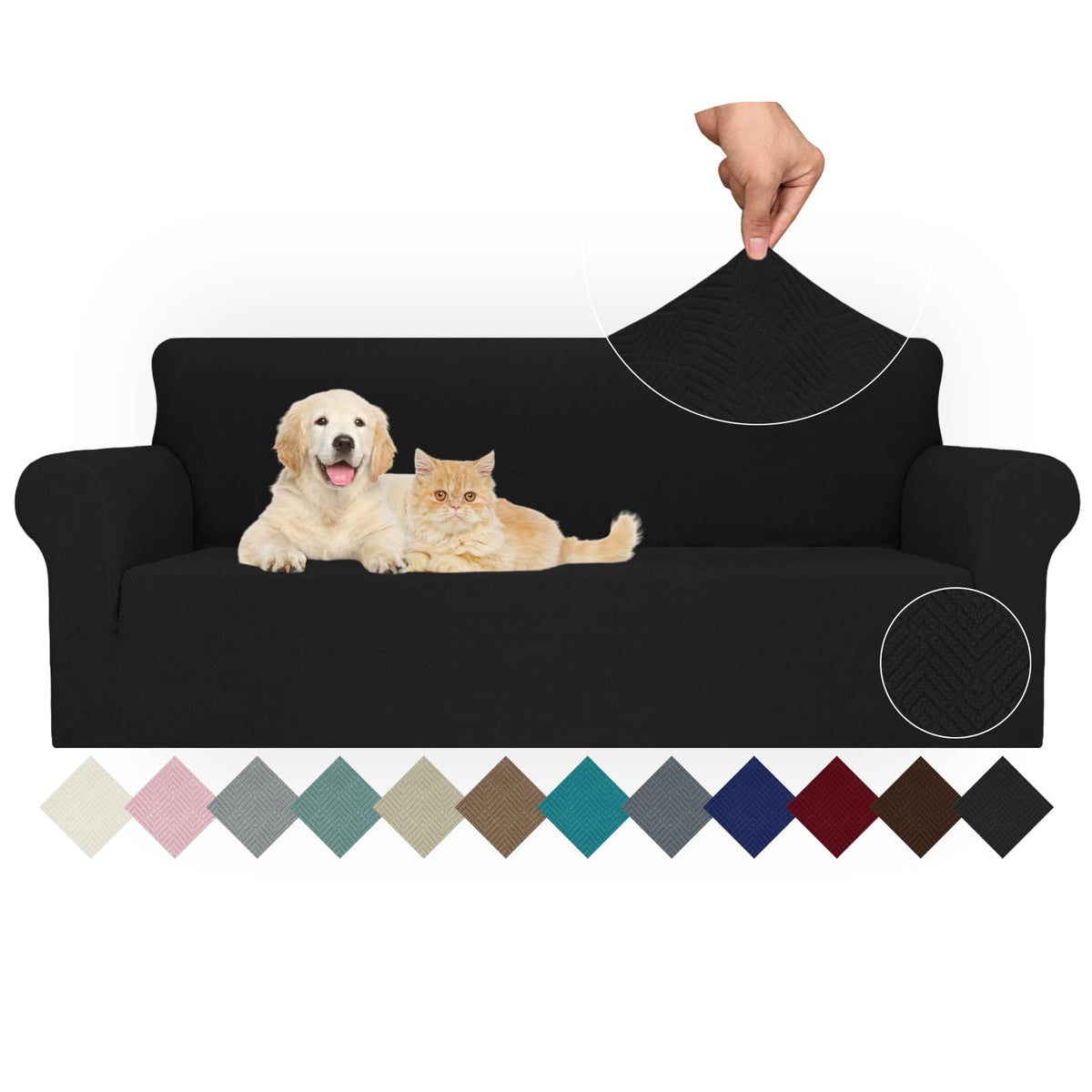 JIVINER High Stretch Couch Covers for 3 Cushion Couch 1-Piece Jacquard Sofa Slipcovers Fitted Washable Sofa Covers with Elastic Bottom Furniture Protector for Kids Pets (Sofa, Light Gray)