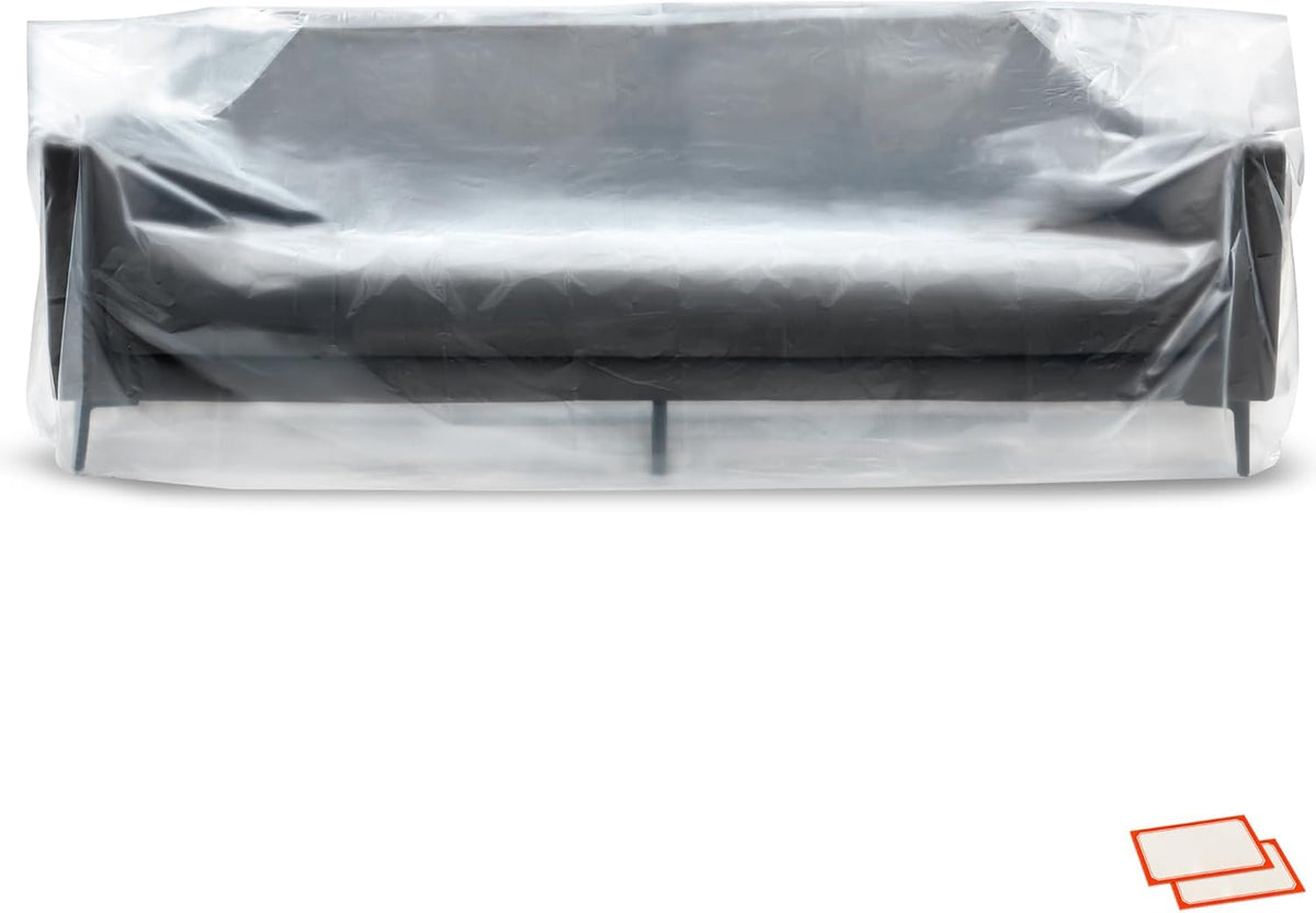 Plastic Furniture Covers for Moving - Heavy-Duty Couch Cover for Sofa, Waterproof & Dustproof Clear Moving Bags for Renovation, Wrap or Storage - Extra Large Bag Open Size 96 x 42 x 62 Inch