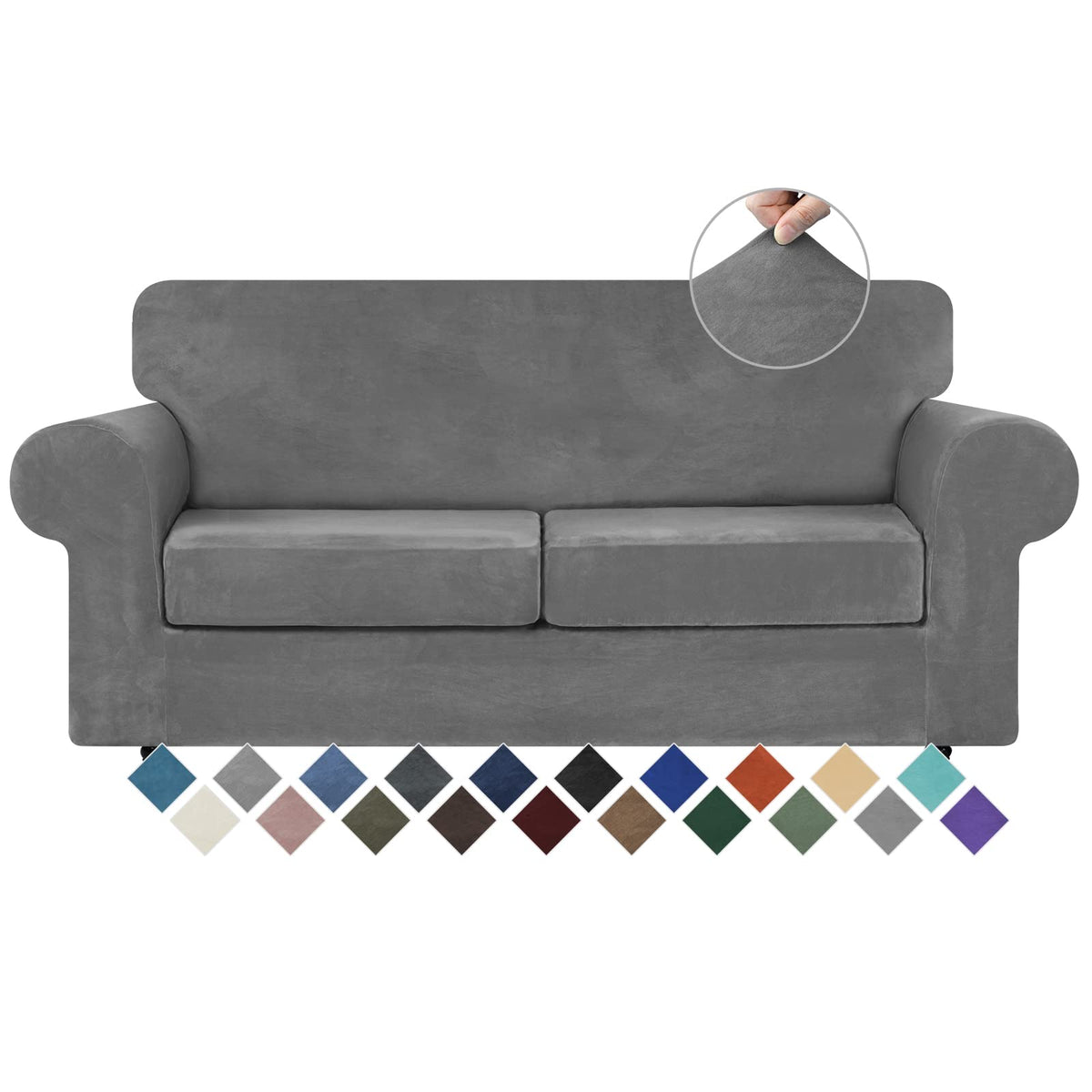 WEERRW 4 Pieces Couch Cover for Sofa Velvet Sofa Covers Washable, Dark Grey
