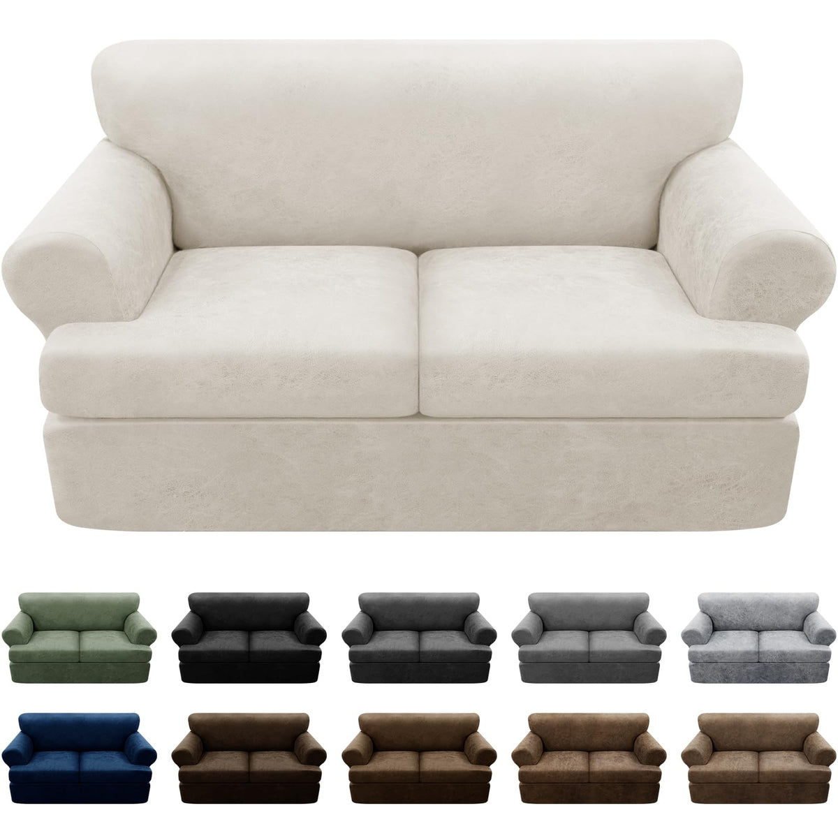 Couch Cover Leather Look 3 Seater Couch Sofa Cover 1-Piece Sofa Slipcover Stretch Furniture Protector with Elastic Bottom & Pockets(Sofa, Coffee)