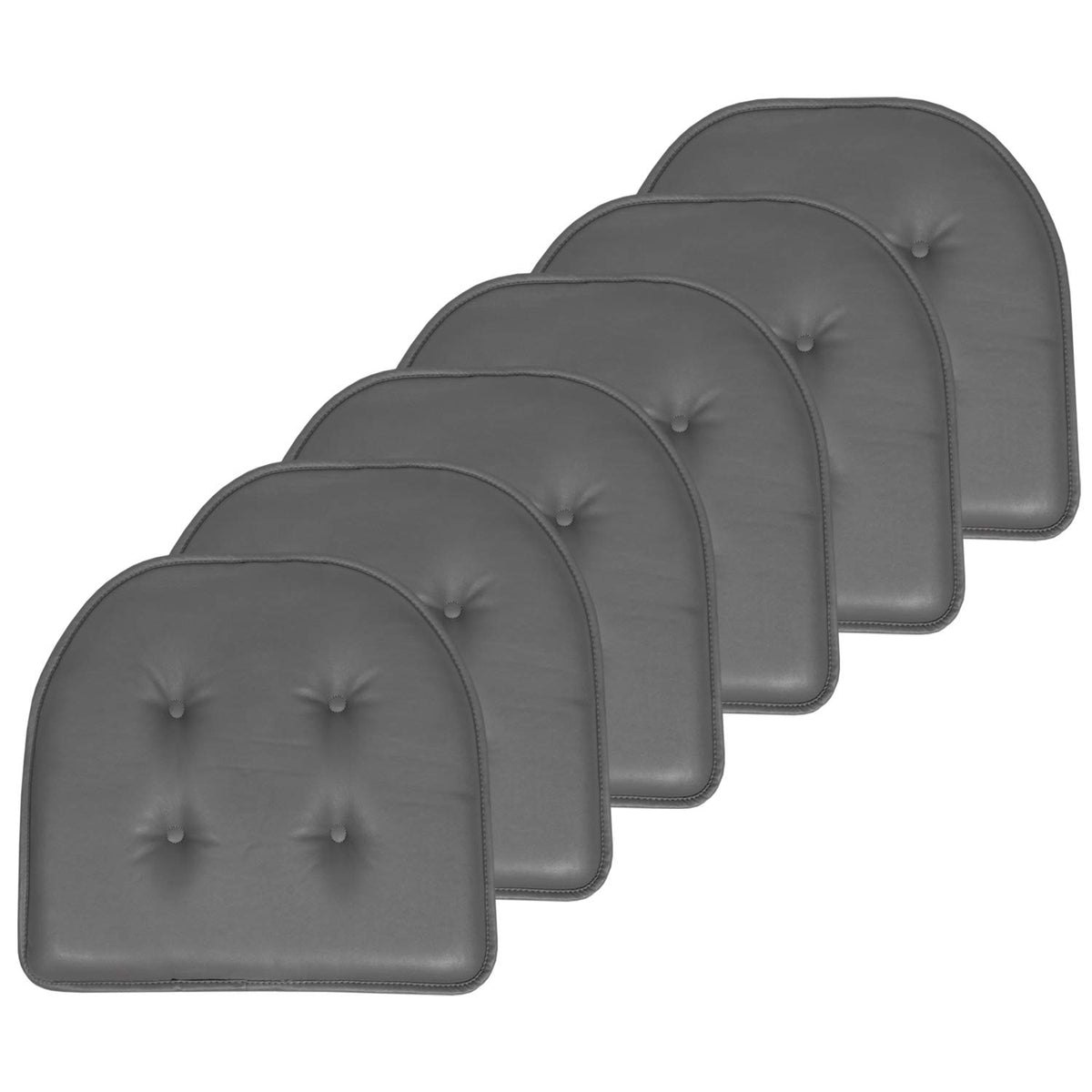 Sweet Home Collection Chair Cushion Memory Foam Pads Tufted Slip Non Skid Rubber Back U-Shaped 17" x 16" Seat Cover, 6 Pack, Checkered Taupe/White