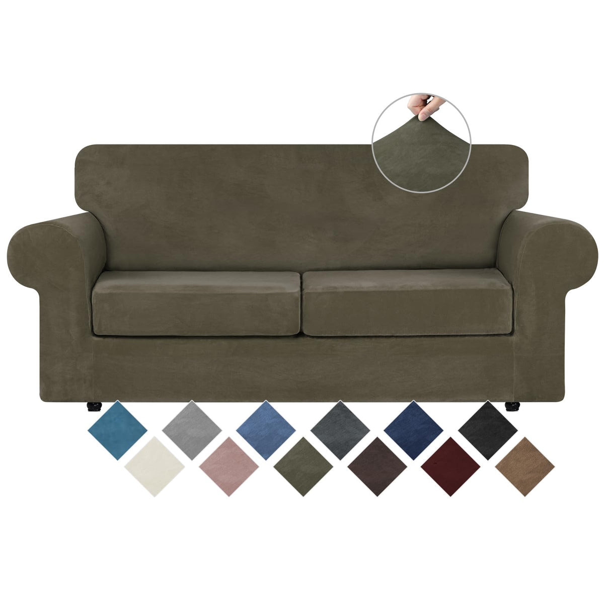WEERRW 4 Pieces Couch Cover for Sofa Velvet Sofa Covers Washable, Dark Grey