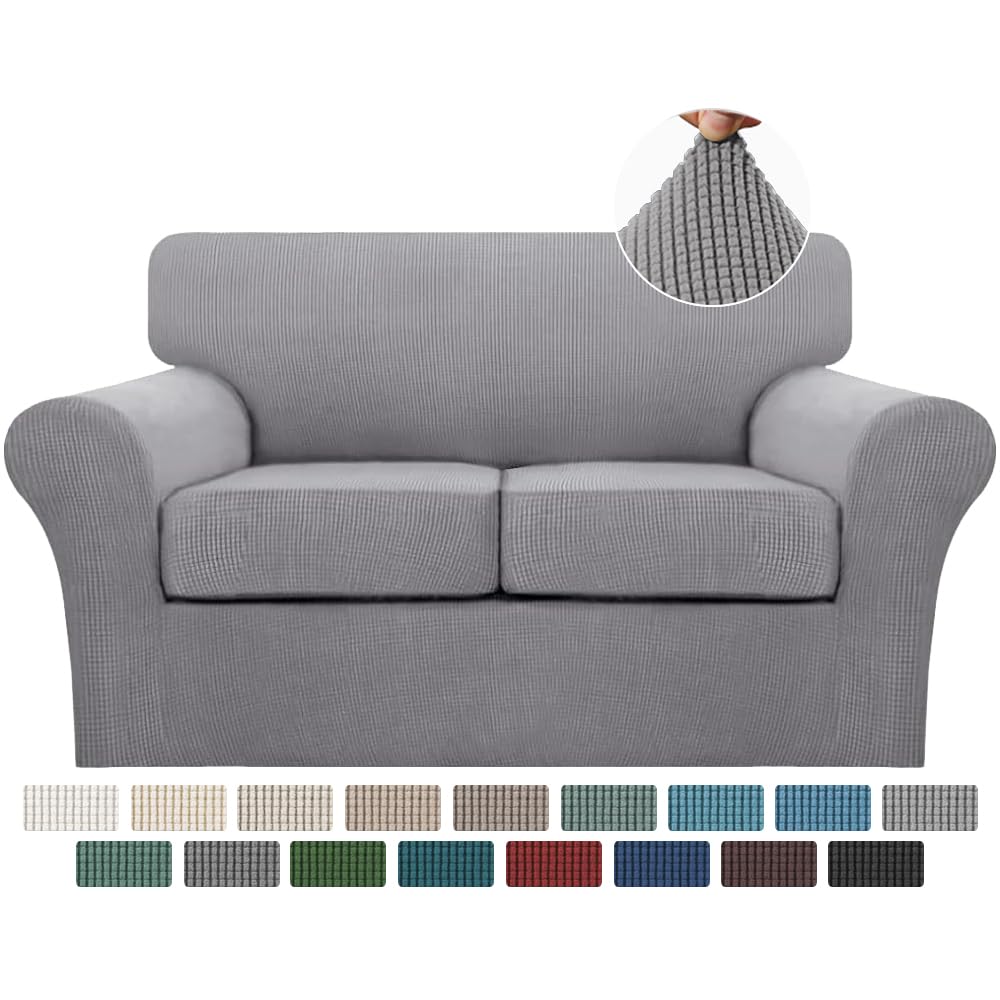 Turquoize 4 Piece Couch Cover Sofa Covers for 3 Cushion Couch Sofa Slipcovers Washable Sofa Cover for Dogs with Individual Couch Cushion Covers Feature Jacquard Fabric(3 Cushion Sofa, Biscotti Beige)