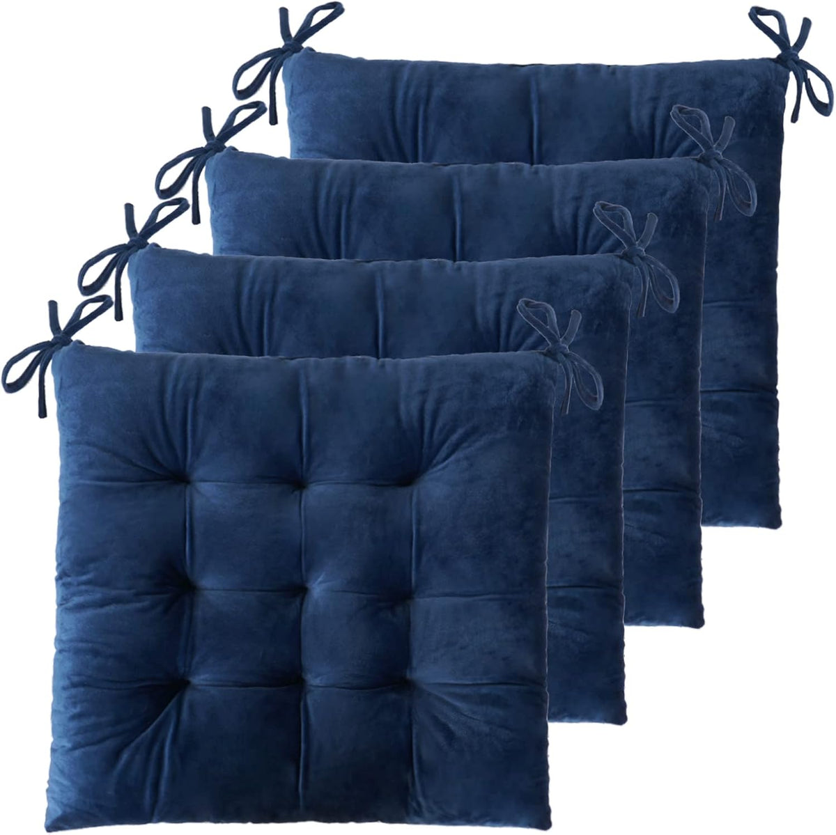 ELFJOY 4 Pack Chair Cushions for Dining Chairs with Ties Navy 16"x16"