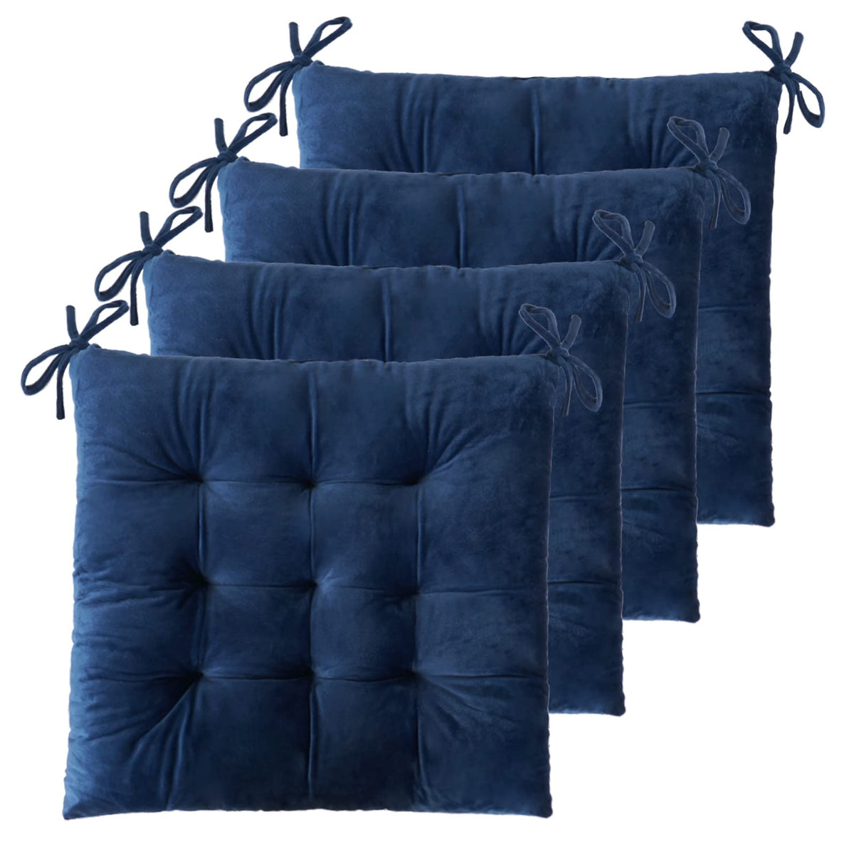 ELFJOY 4 Pack Chair Cushions for Dining Chairs with Ties Navy 16"x16"