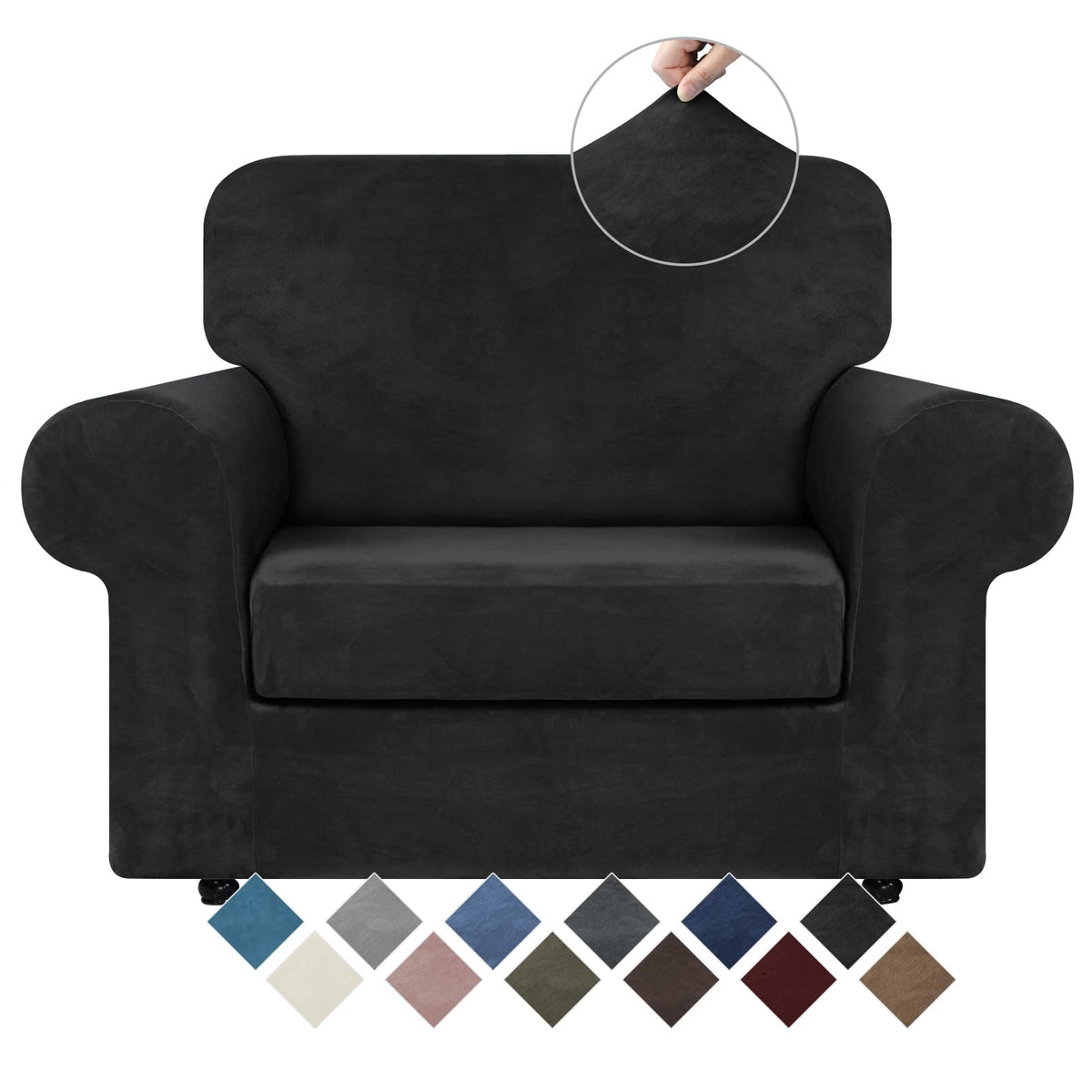 WEERRW 4 Pieces Couch Cover for Sofa Velvet Sofa Covers Washable, Dark Grey