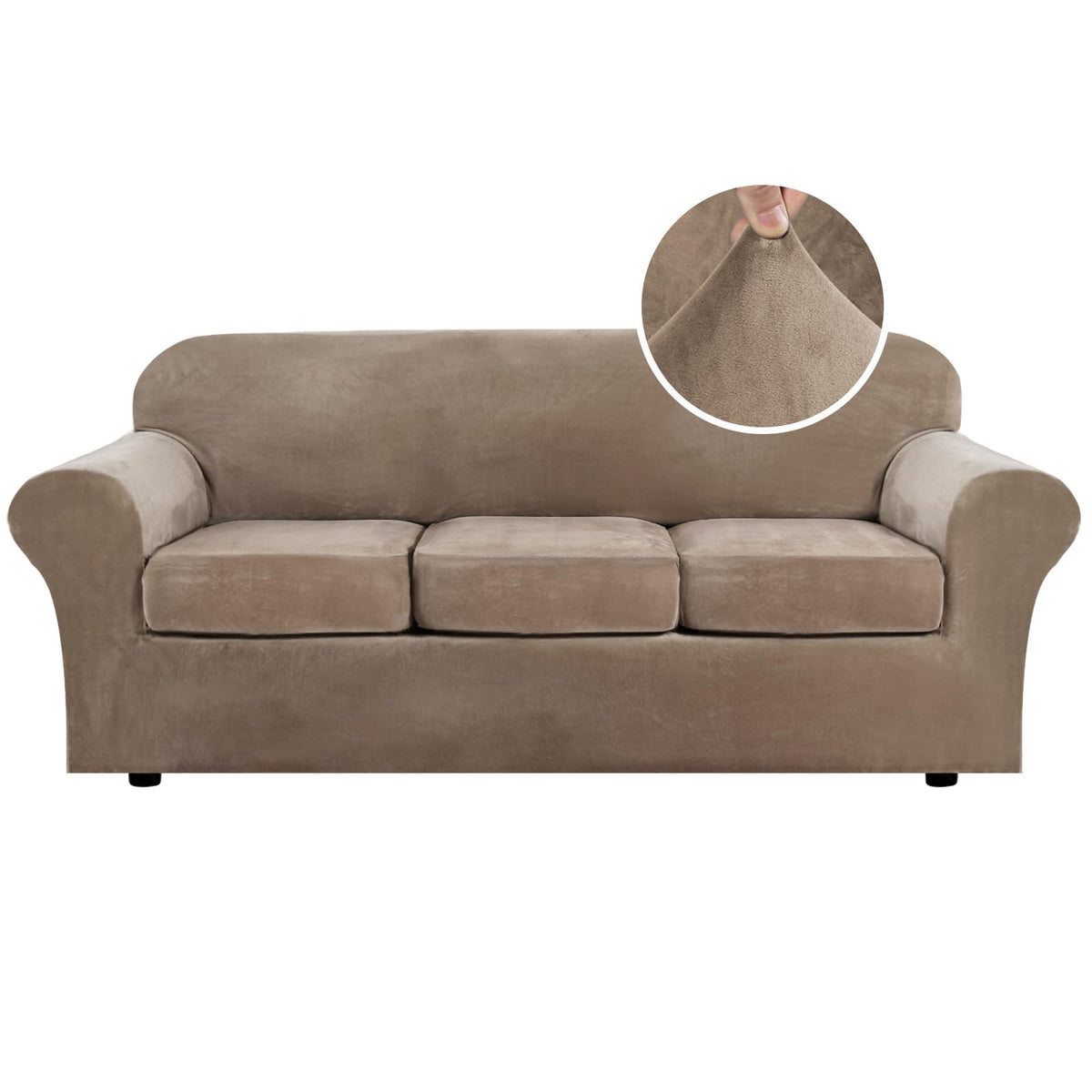 H.VERSAILTEX 4 Pieces Thick Velvet Sofa Covers Couch Covers for 3 Cushion Couch Sofa High Stretch Slipcovers Furniture Protector Form Fit Luxury Couch Cover for Dogs Width Up to 90 Inch(Sofa,Grey)