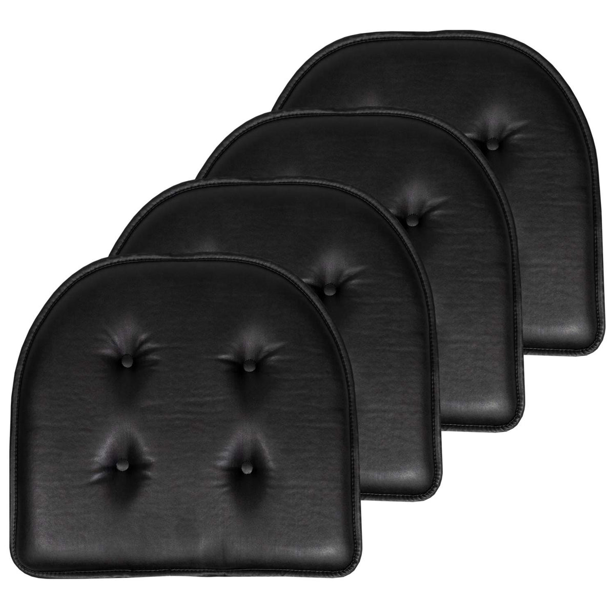 Sweet Home Collection Chair Cushion Memory Foam Pads Tufted Slip Non Skid Rubber Back U-Shaped 17" x 16" Seat Cover, 6 Pack, Checkered Taupe/White