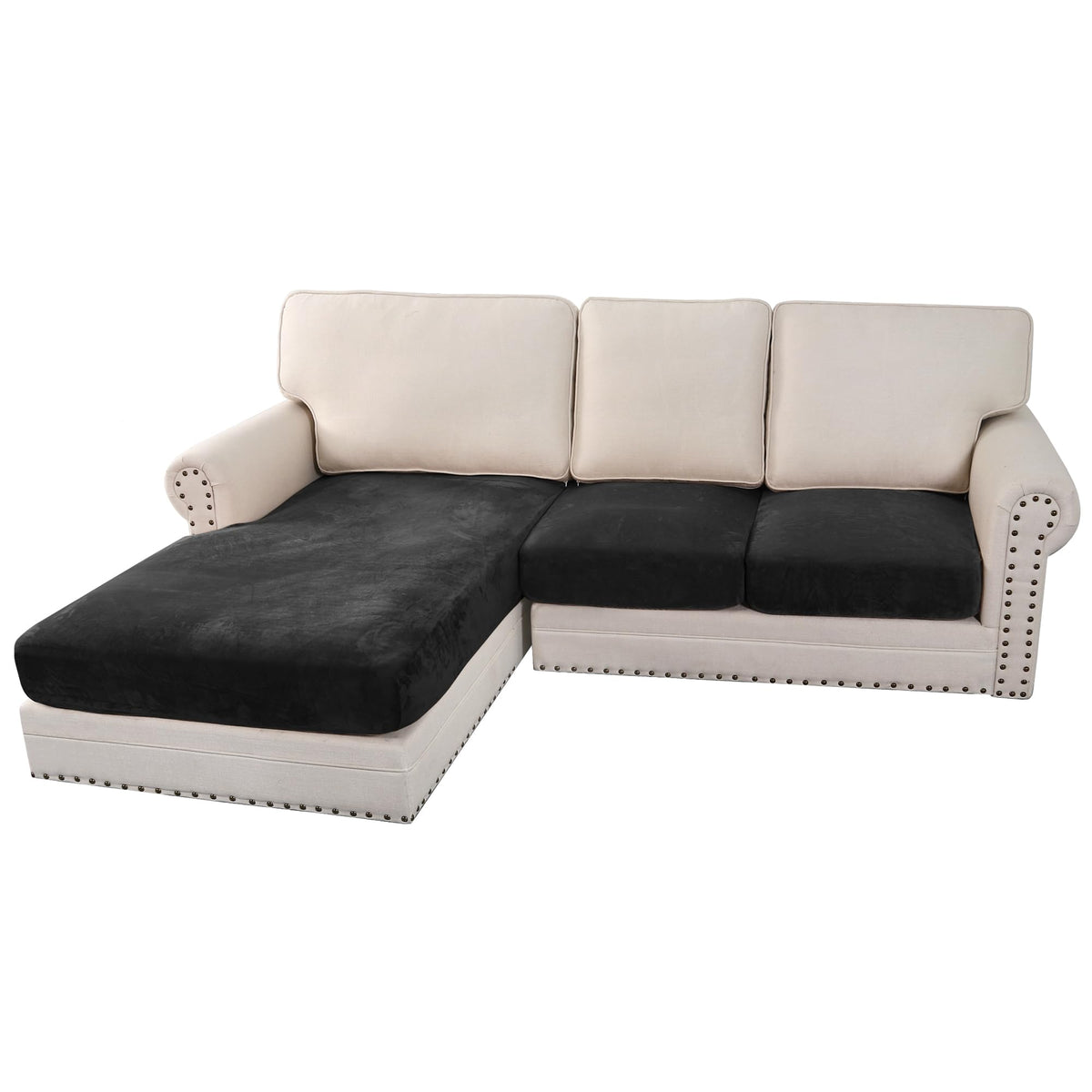 H.VERSAILTEX Velvet Stretch Couch Cushion Cover Plush Cushion Slipcover for Chair Loveseat Sofa Cushion Furniture Protector Seat Cushion Sofa Cover (2 Piece Large Sofa Cushion Covers, Ivory)