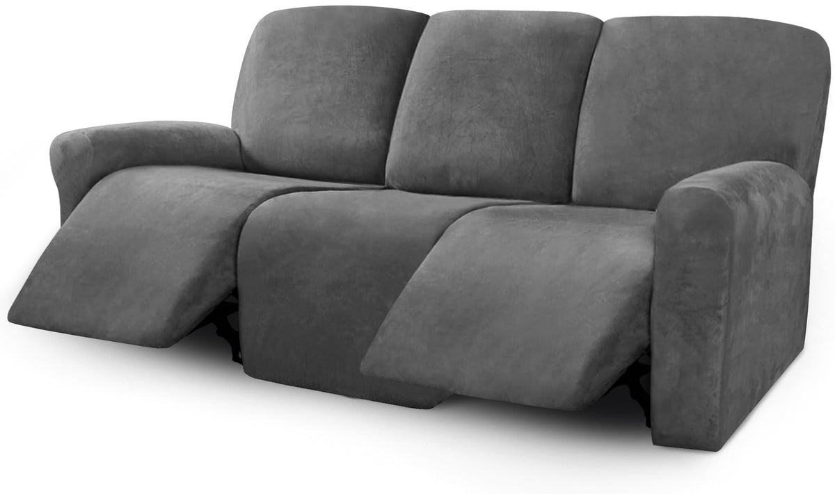 ULTICOR Velvet 8-Pieces Recliner Sofa Covers Stretch Reclining Couch Covers for 3 Cushion Reclining Sofa Slipcovers Furniture Covers Thick Soft Washable (3 Seater Recliner Cover, Taupe)
