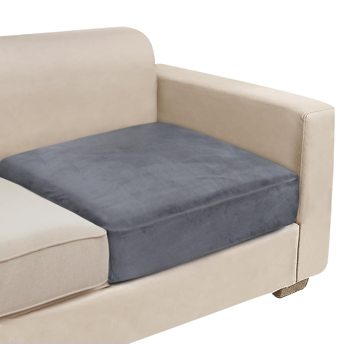 NAISI Sectional Couch Cover 4 Pieces Velvet Separate Couch Cushion Covers L Shape Soft Stretch Sofa Slipcovers with 2pcs Pillowcases for Left/Right Chaise Sectional Couch(3 Seater+1 Chaise,Dark Grey)