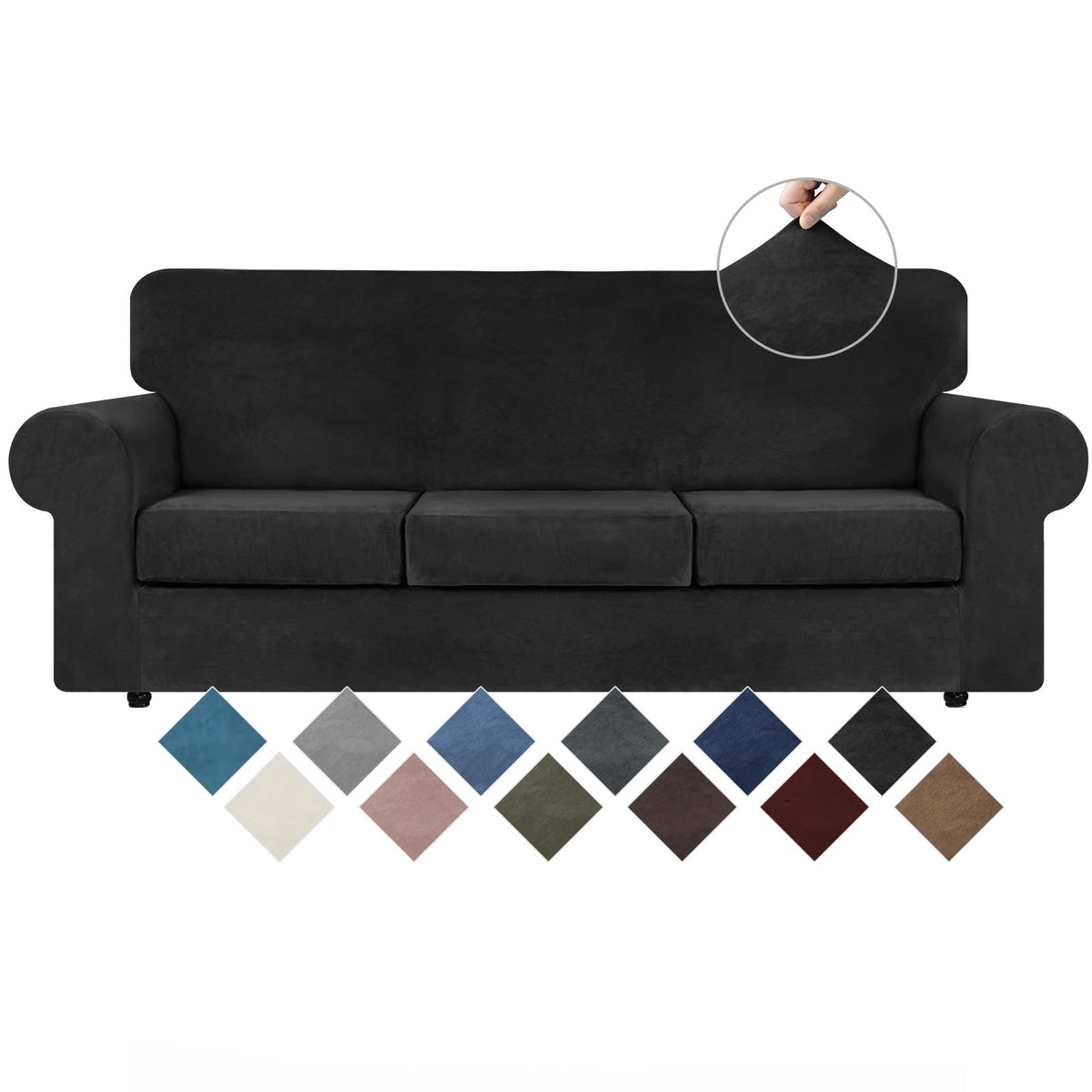 WEERRW 4 Pieces Couch Cover for Sofa Velvet Sofa Covers Washable, Dark Grey