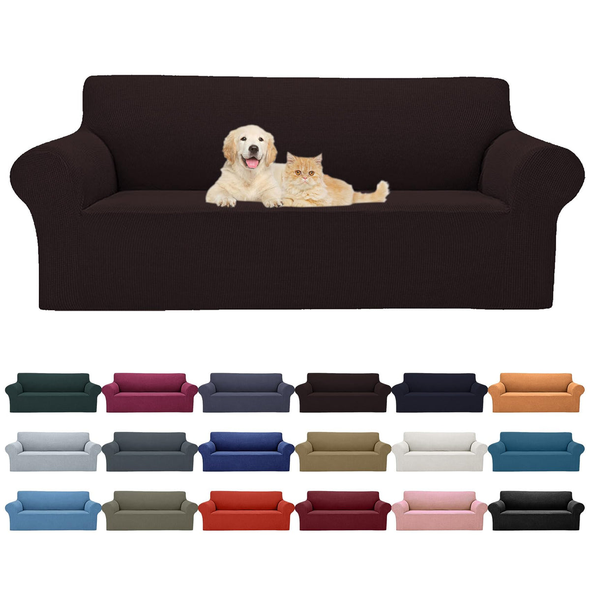 Cupuamon 2026 New Stretch Sofa Slipcovers Couch Cover for 3 Cushion Furniture Protector Sofa Covers with Elastic Bottom Jacquard Fabric Small Checks for Pets, Kids -Sofa, Black