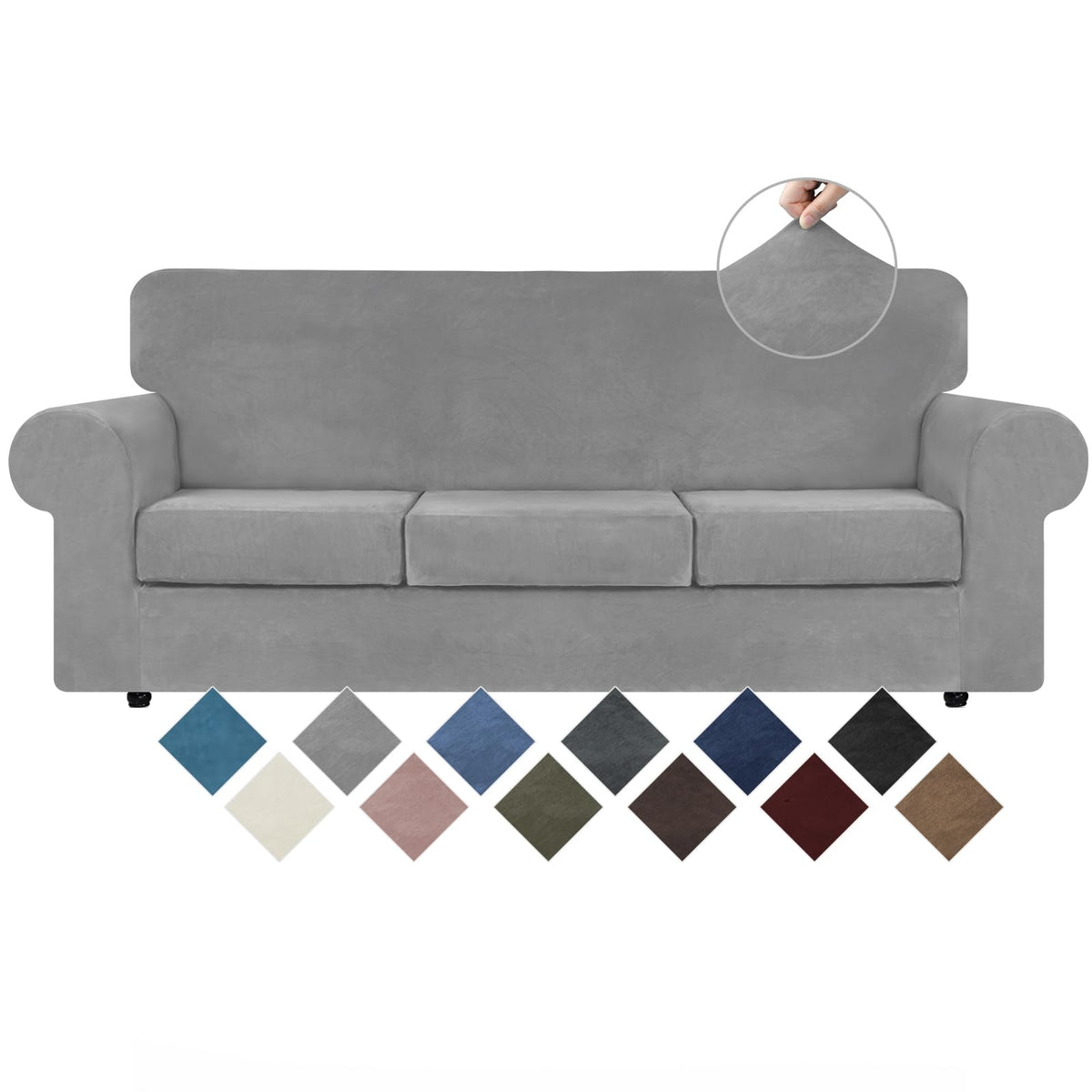 WEERRW 4 Pieces Couch Cover for Sofa Velvet Sofa Covers Washable, Dark Grey