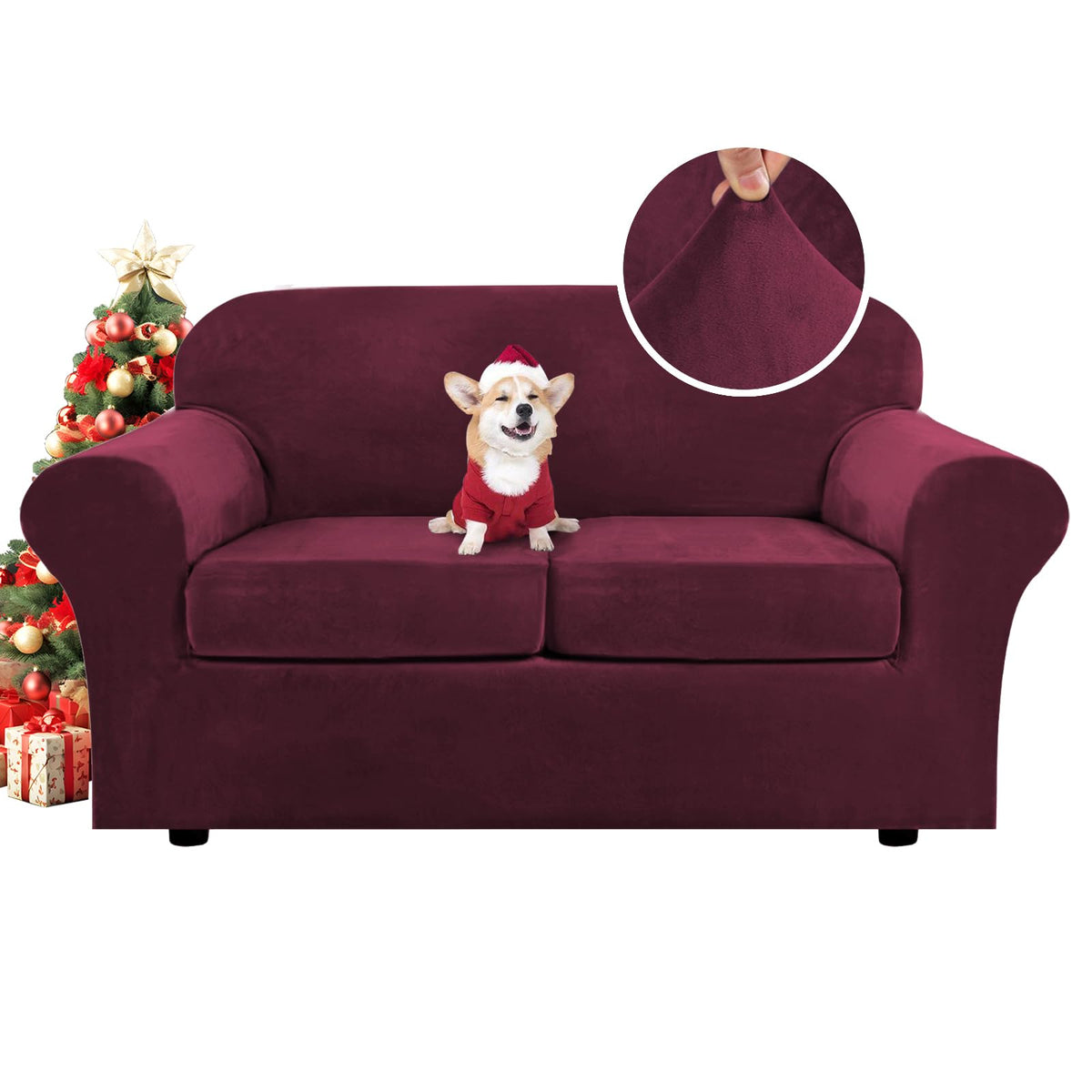 H.VERSAILTEX Modern Velvet Plush 4 Piece High Stretch Sofa Slipcover Furniture Protector Form Fit Luxury Thick Sofa Cover for 3 Cushion Couch, Machine Washable Width Up to 90 Inch(Sofa,Ivory)