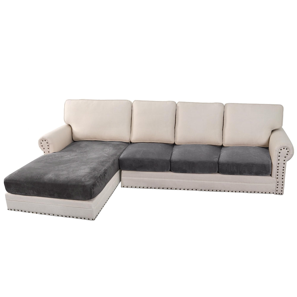H.VERSAILTEX Velvet Stretch Couch Cushion Cover Plush Cushion Slipcover for Chair Loveseat Sofa Cushion Furniture Protector Seat Cushion Sofa Cover (2 Piece Large Sofa Cushion Covers, Ivory)