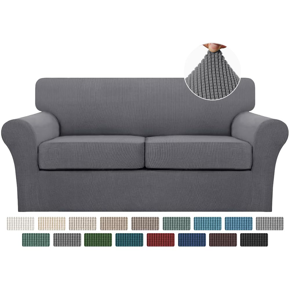 Turquoize 4 Piece Couch Cover Sofa Covers for 3 Cushion Couch Sofa Slipcovers Washable Sofa Cover for Dogs with Individual Couch Cushion Covers Feature Jacquard Fabric(3 Cushion Sofa, Biscotti Beige)