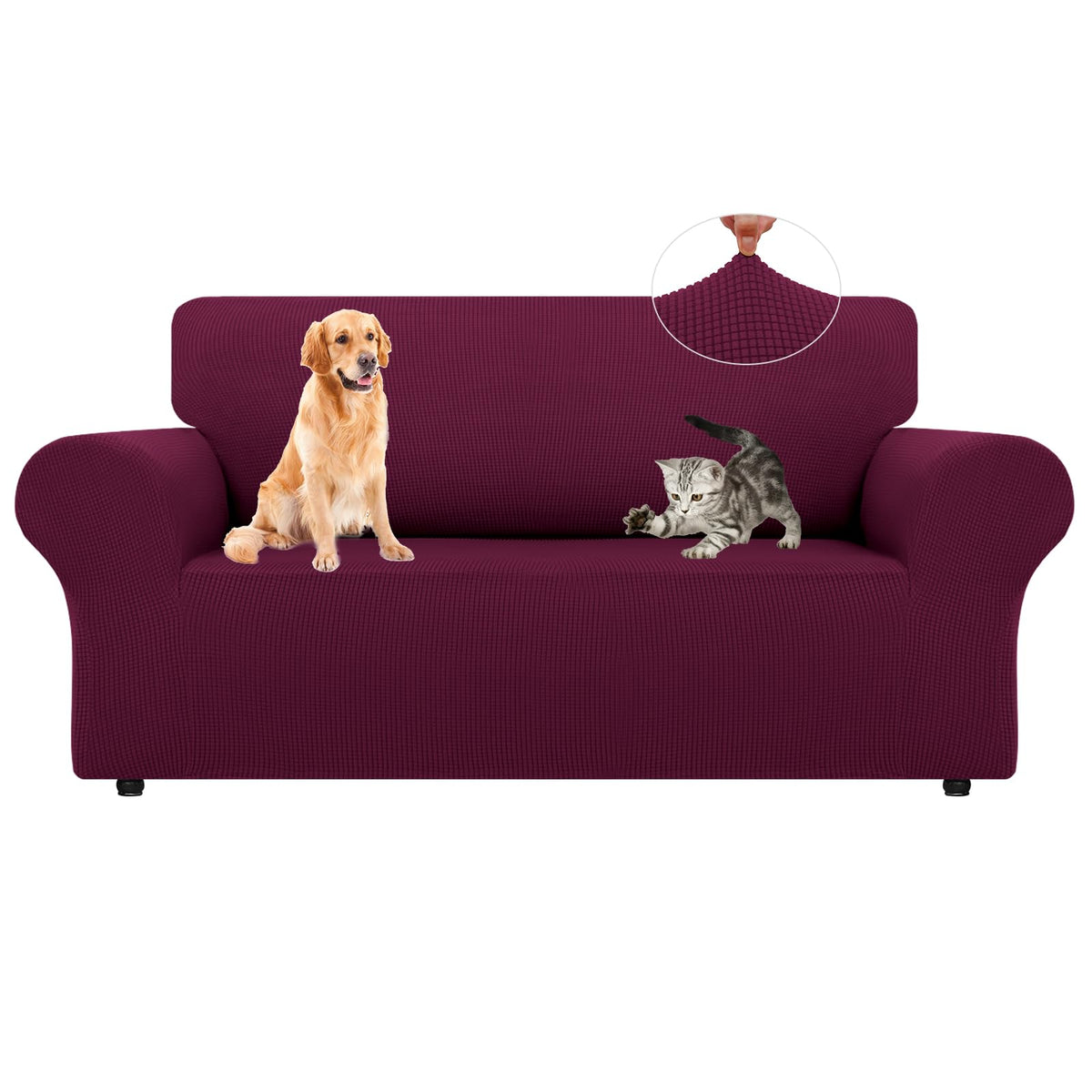 LURKA Stretch Couch Cover for Sofa, 1 Piece 3 Cushion Slipcover, Black
