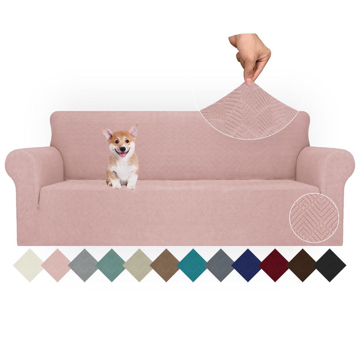 JIVINER High Stretch Couch Covers for 3 Cushion Couch 1-Piece Jacquard Sofa Slipcovers Fitted Washable Sofa Covers with Elastic Bottom Furniture Protector for Kids Pets (Sofa, Light Gray)