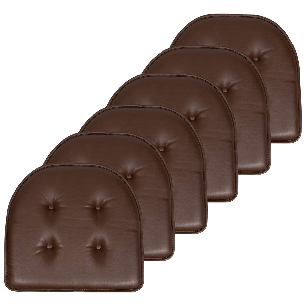 Sweet Home Collection Chair Cushion Memory Foam Pads Tufted Slip Non Skid Rubber Back U-Shaped 17" x 16" Seat Cover, 6 Pack, Checkered Taupe/White
