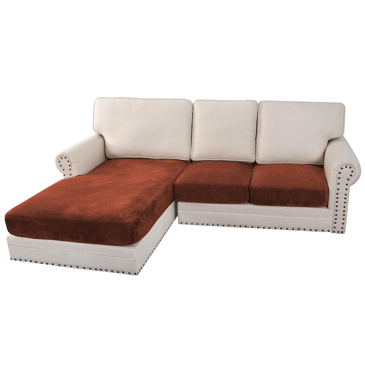 H.VERSAILTEX Velvet Stretch Couch Cushion Cover Plush Cushion Slipcover for Chair Loveseat Sofa Cushion Furniture Protector Seat Cushion Sofa Cover (2 Piece Large Sofa Cushion Covers, Ivory)