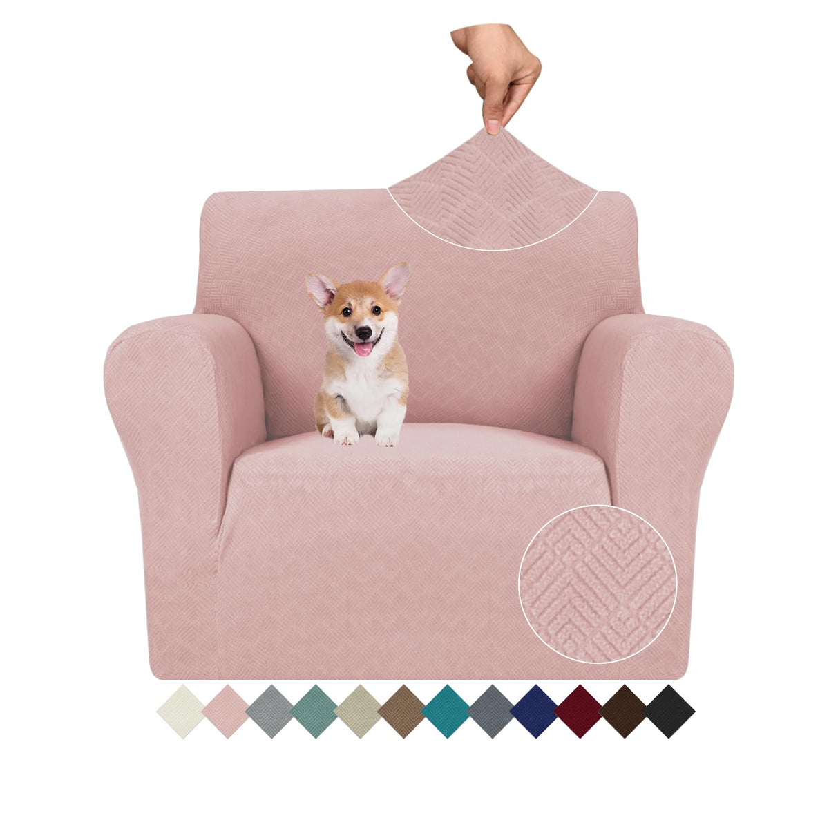 JIVINER High Stretch Couch Covers for 3 Cushion Couch 1-Piece Jacquard Sofa Slipcovers Anti Slip Sofa Cover with Elastic Bottom Furniture Protector for Kids Pets (Sofa, Light Gray and White)