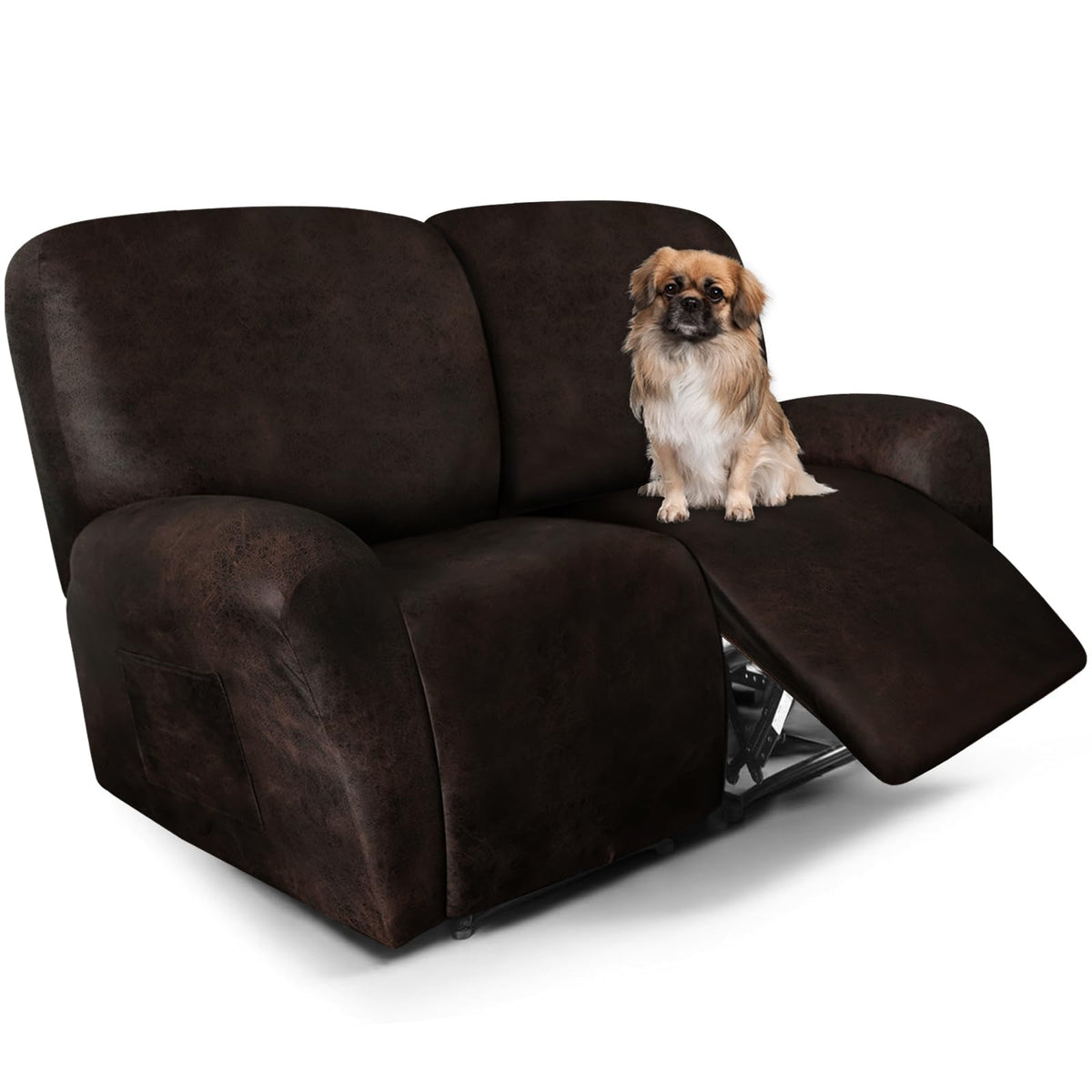 ANARACHON Leather Look Recliner Couch Cover 8-Piece Recliner Sofa Slipcovers 3 Seater for Reclining Couches Furniture Protector Spandex Fabric Washable (Recliner Sofa, Brown)