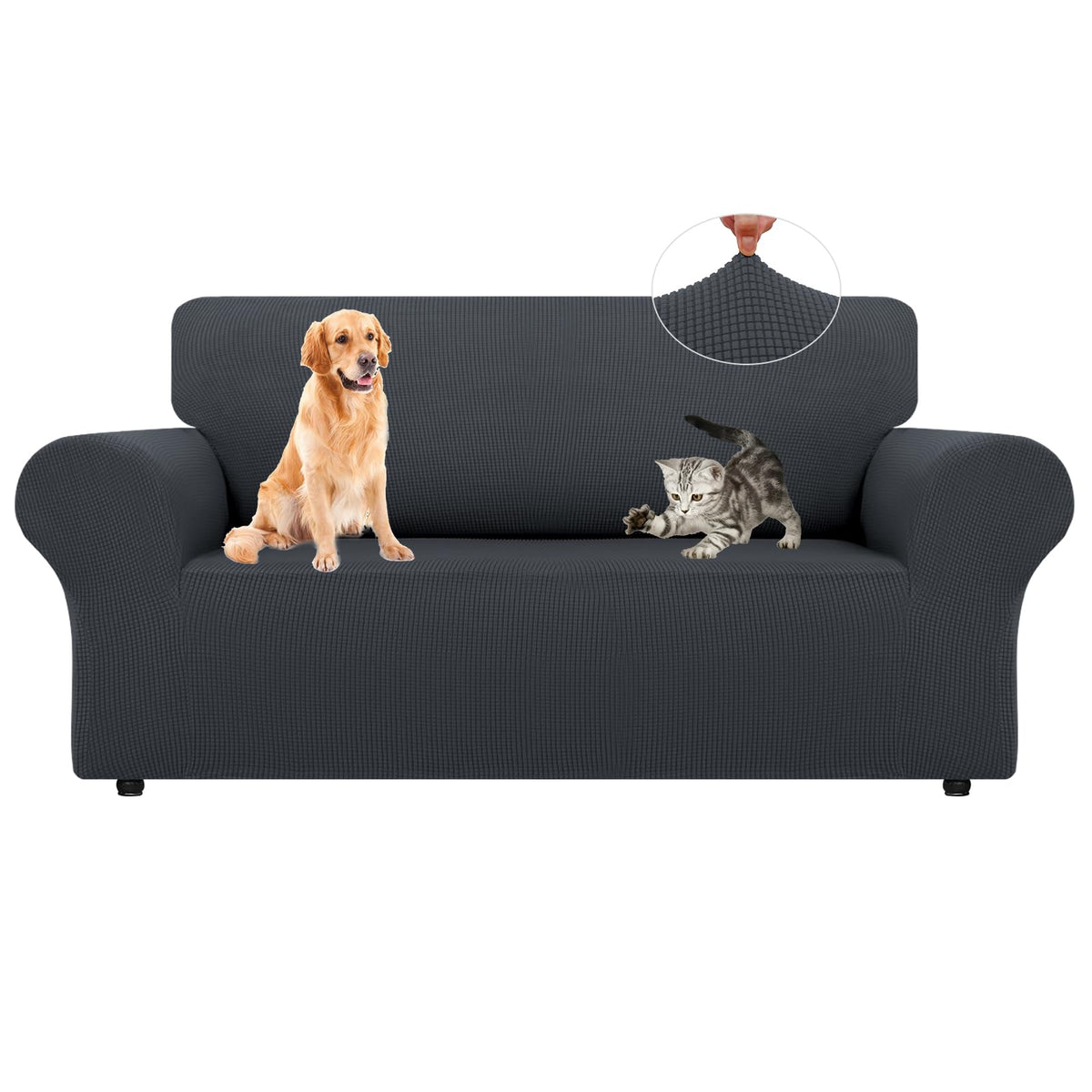 LURKA Stretch Couch Cover for Sofa, 1 Piece 3 Cushion Slipcover, Black