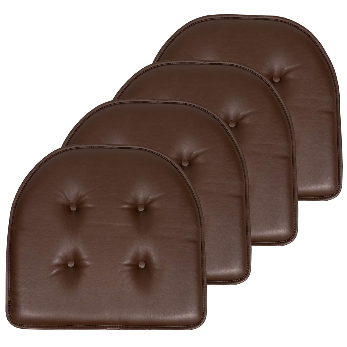 Sweet Home Collection Chair Cushion Memory Foam Pads Tufted Slip Non Skid Rubber Back U-Shaped 17" x 16" Seat Cover, 6 Pack, Checkered Taupe/White