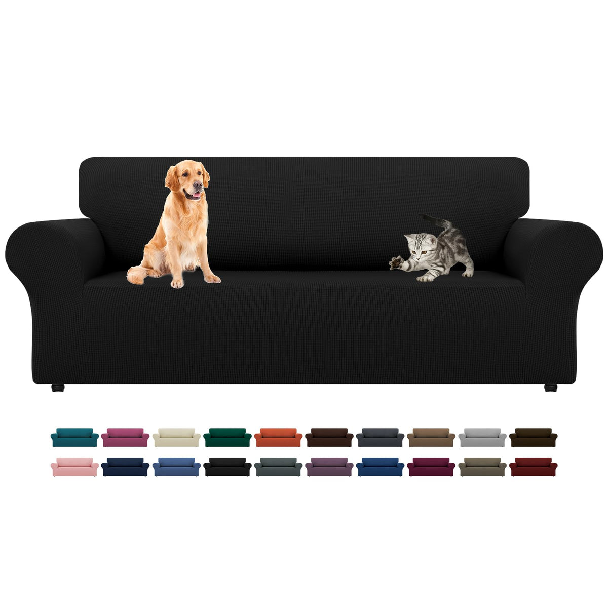 LURKA Stretch Couch Cover for Sofa, 1 Piece 3 Cushion Slipcover, Black