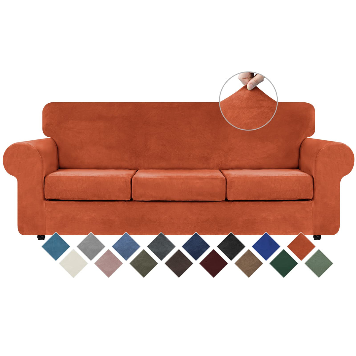 WEERRW 4 Pieces Couch Cover for Sofa Velvet Sofa Covers Washable, Dark Grey