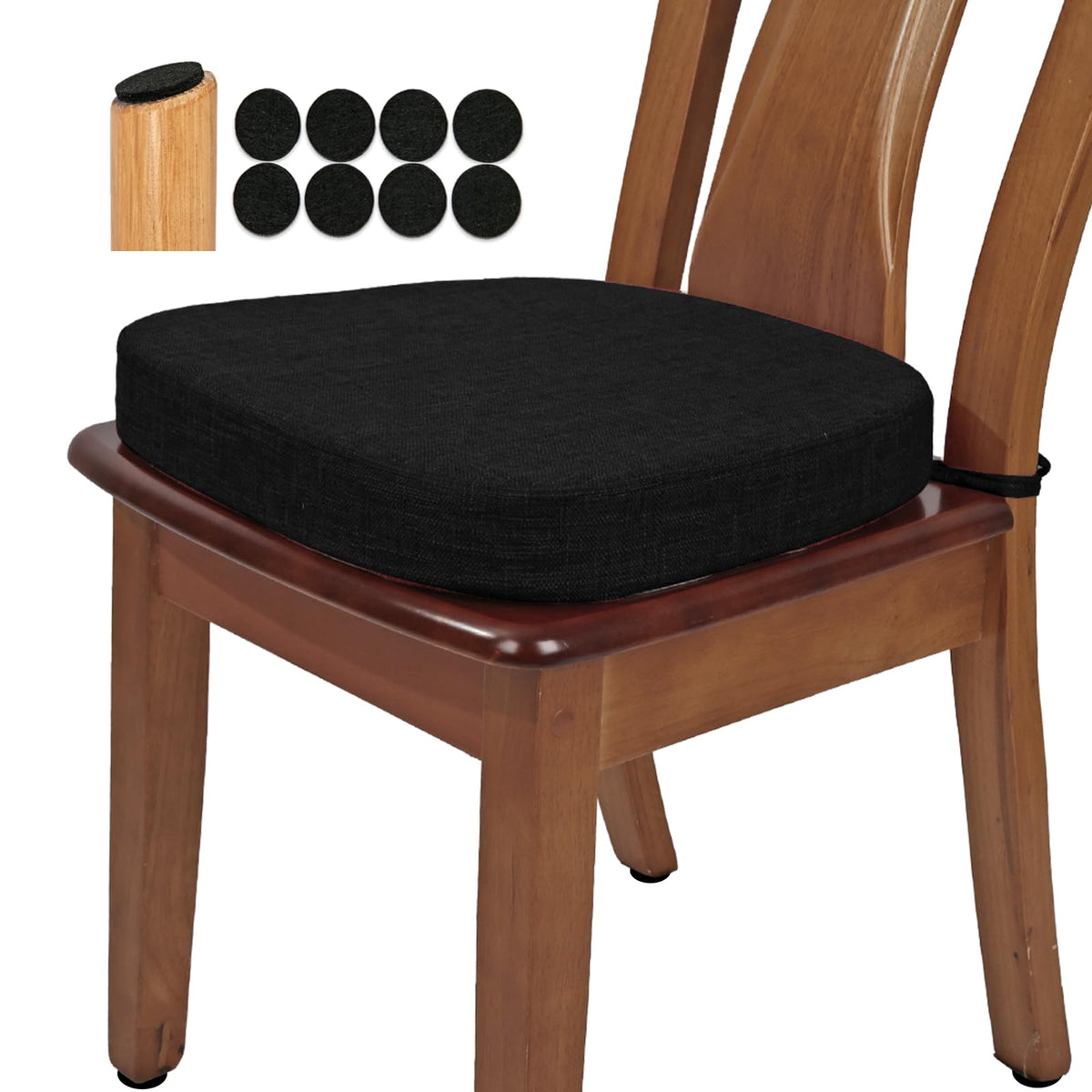 BUYUE Thickened 2.5" Friendly Woven Fabric Dining Chair Cushion, U-Shape High Density Foam Comfortable Chair Pad for Kitchen, Slip Resistant Indoor Seat Cushion (1 Piece, Dark Gray)