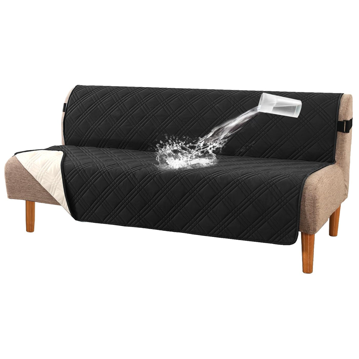 H.VERSAILTEX 100% Waterproof Couch Covers for 3 Cushion Couch Sofa Modern Sofa Slipcovers with Elastic Straps Thick Soft Furniture Protector Pet Friendly(Sofa, Grey/Beige)